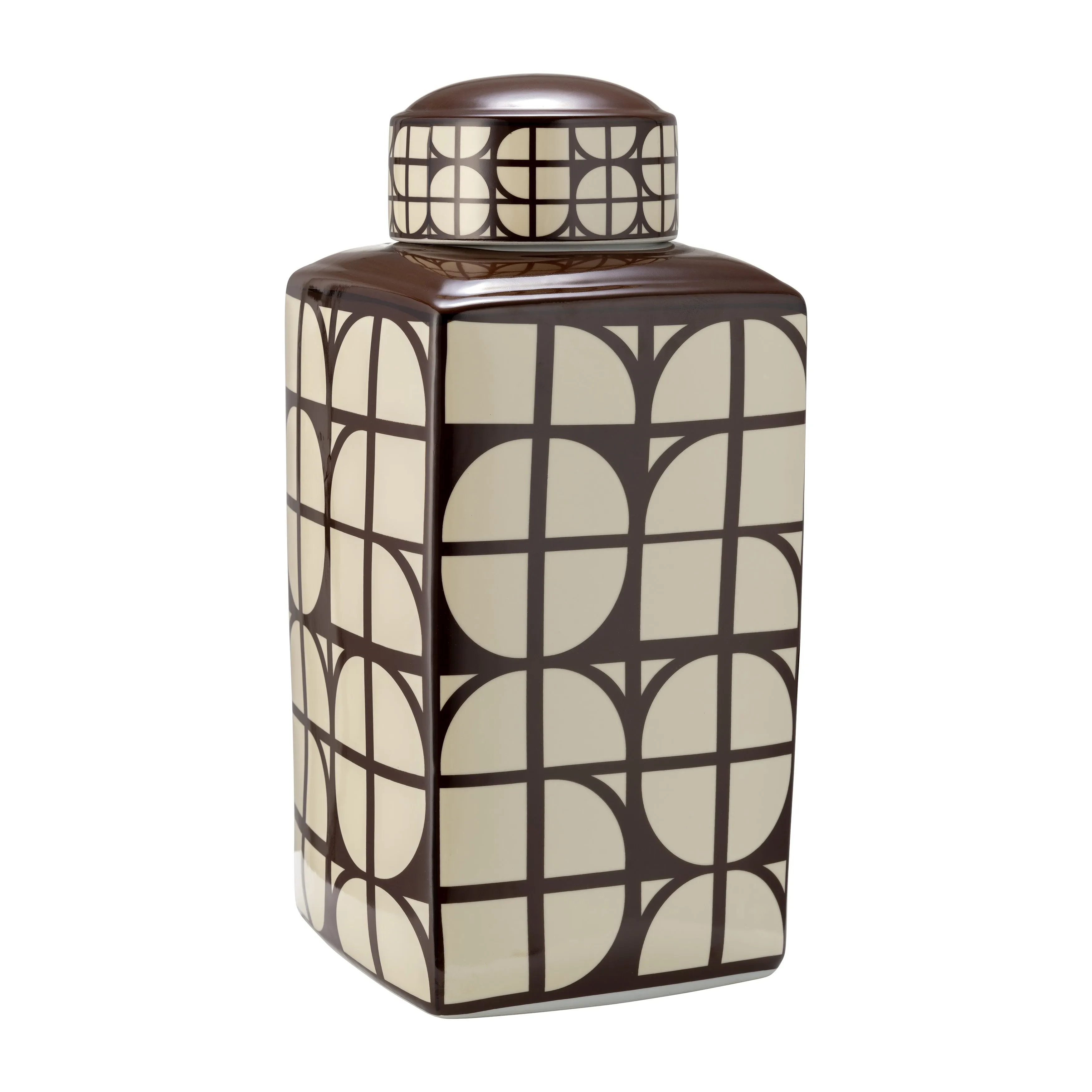 CER, 18"H SQUARE JAR W/ LID, JAVA/COTTON