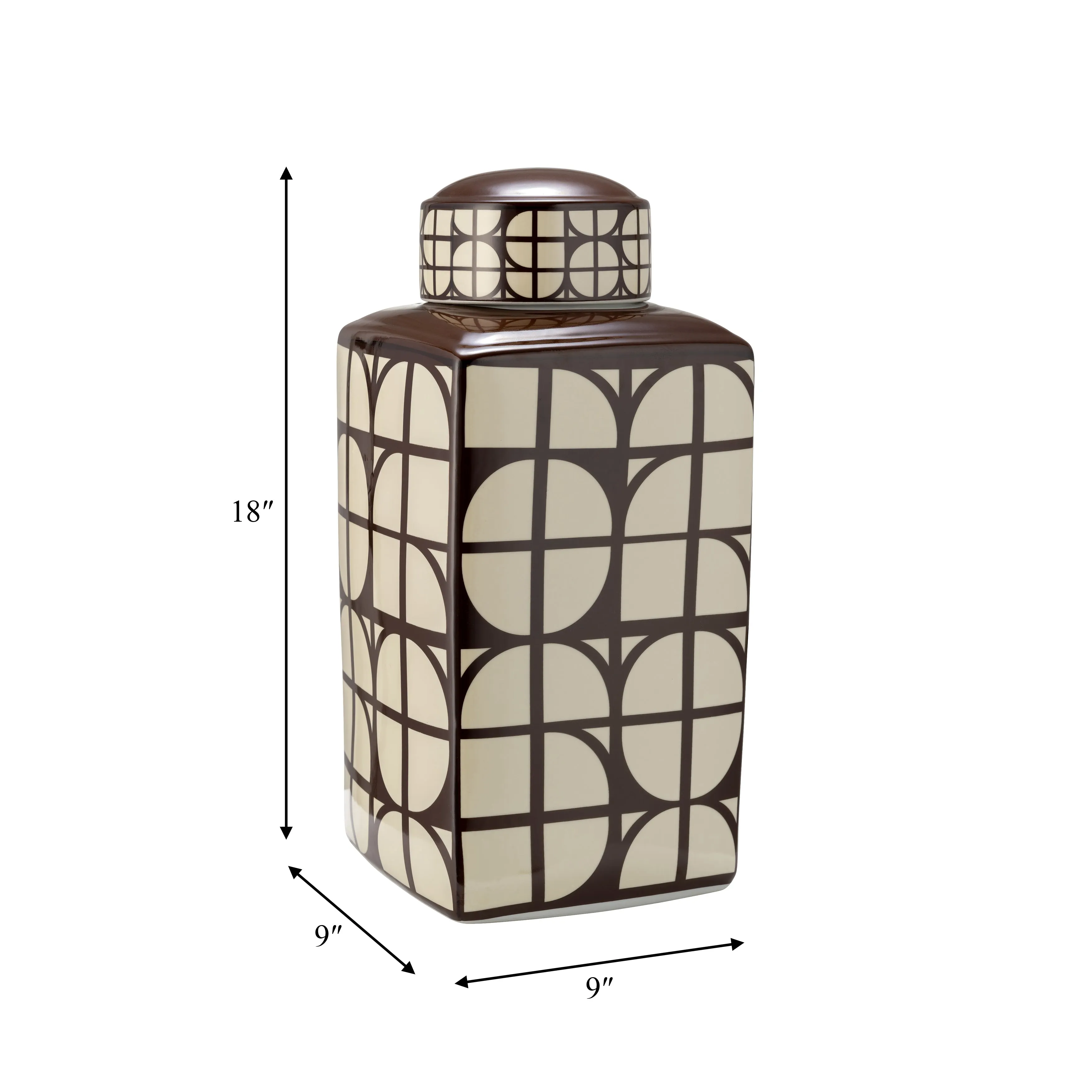 CER, 18"H SQUARE JAR W/ LID, JAVA/COTTON