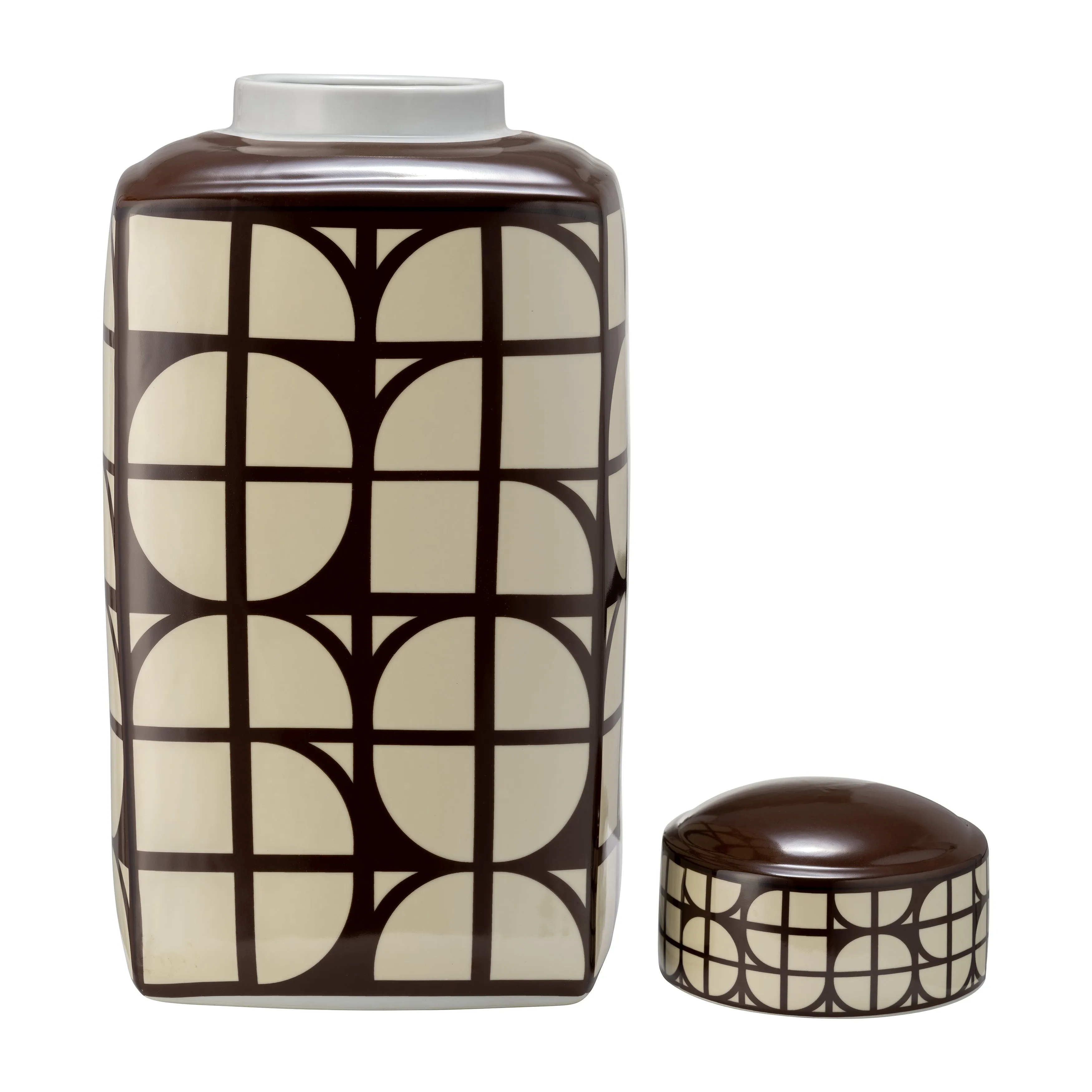 CER, 18"H SQUARE JAR W/ LID, JAVA/COTTON
