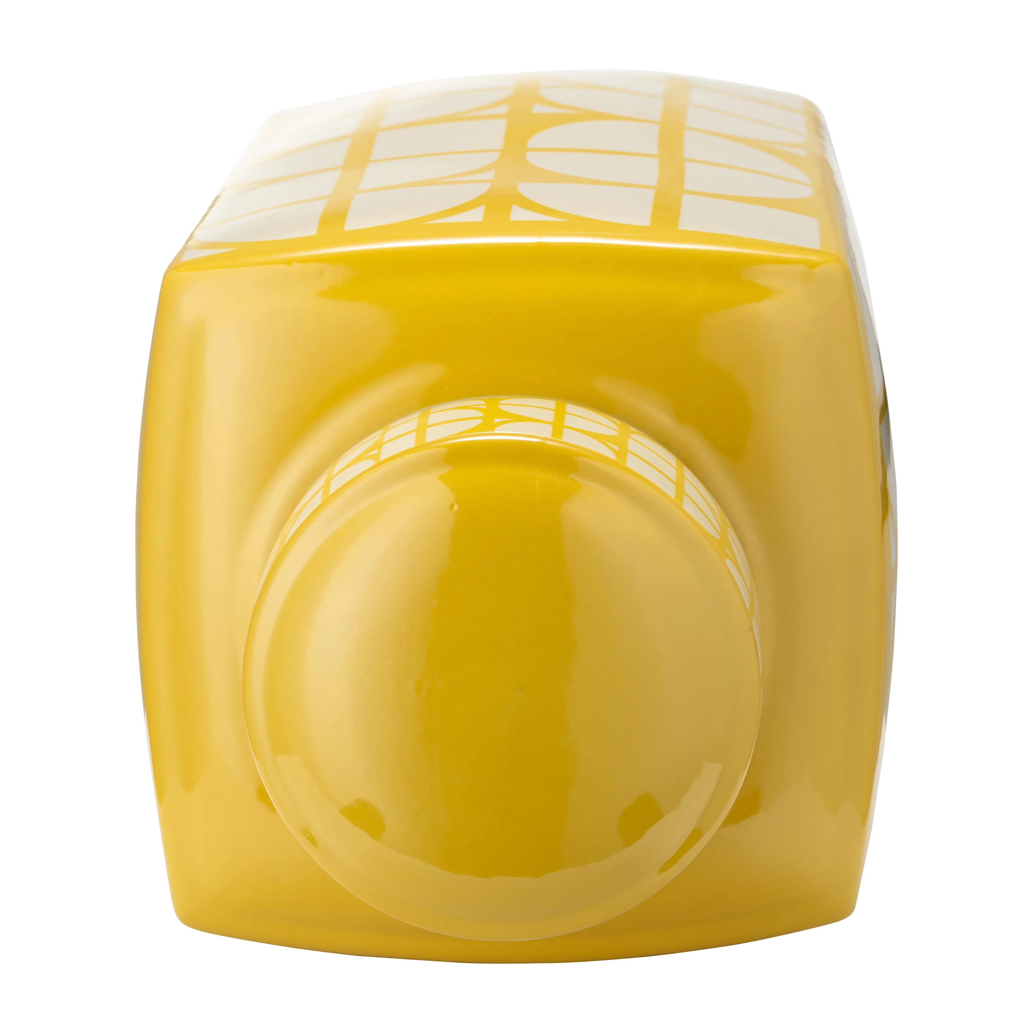 CER, 18"H SQUARE JAR W/ LID, YELLOW/COTTON