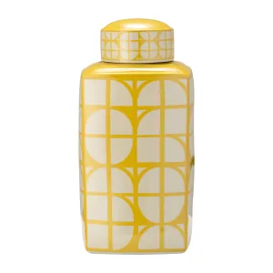 CER, 18"H SQUARE JAR W/ LID, YELLOW/COTTON