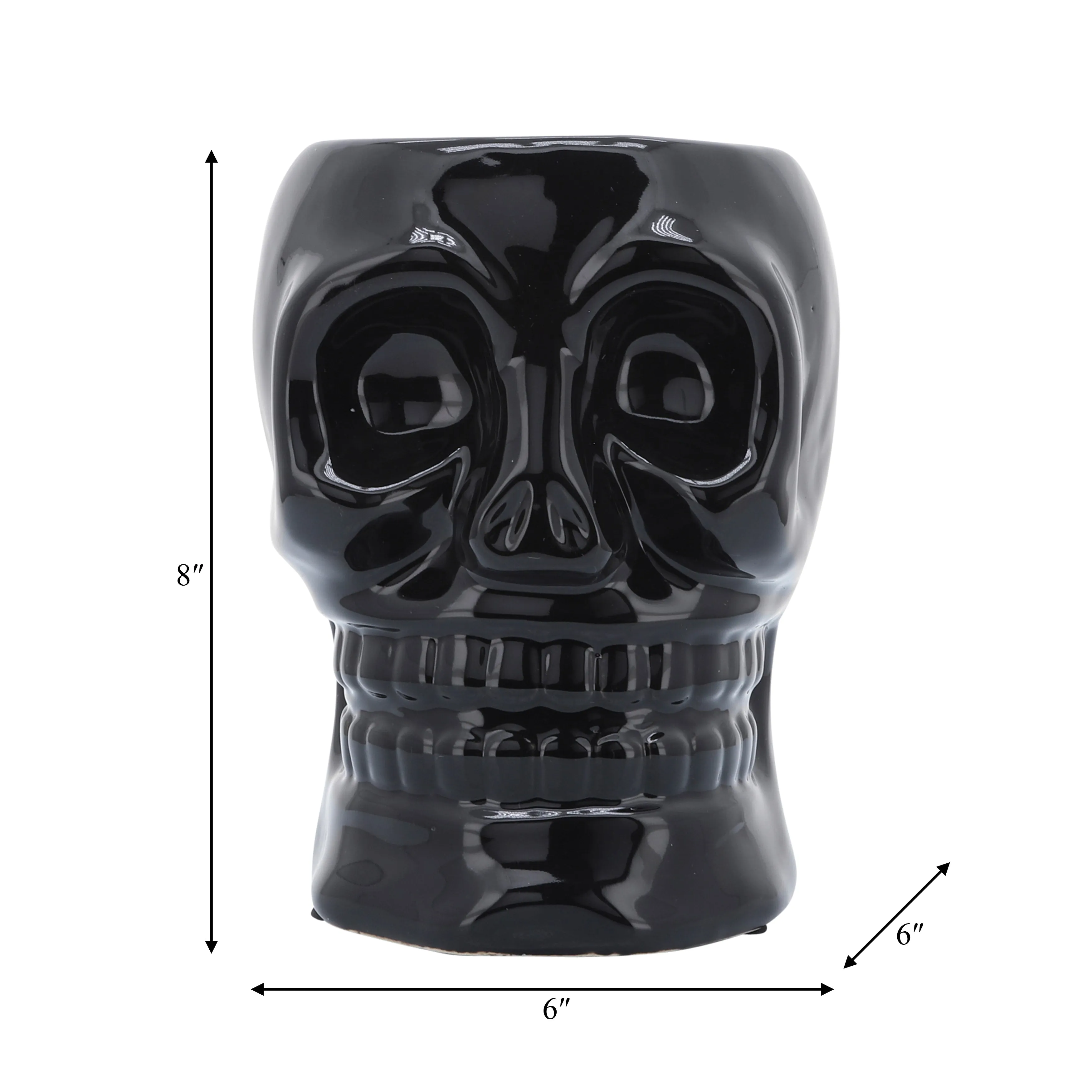 CER, 6" SKULL VASE, BLACK