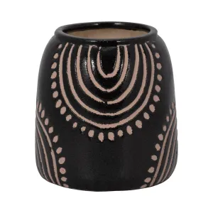 CER, 6" TRIBAL ARCH VASE, BLACK/TAN