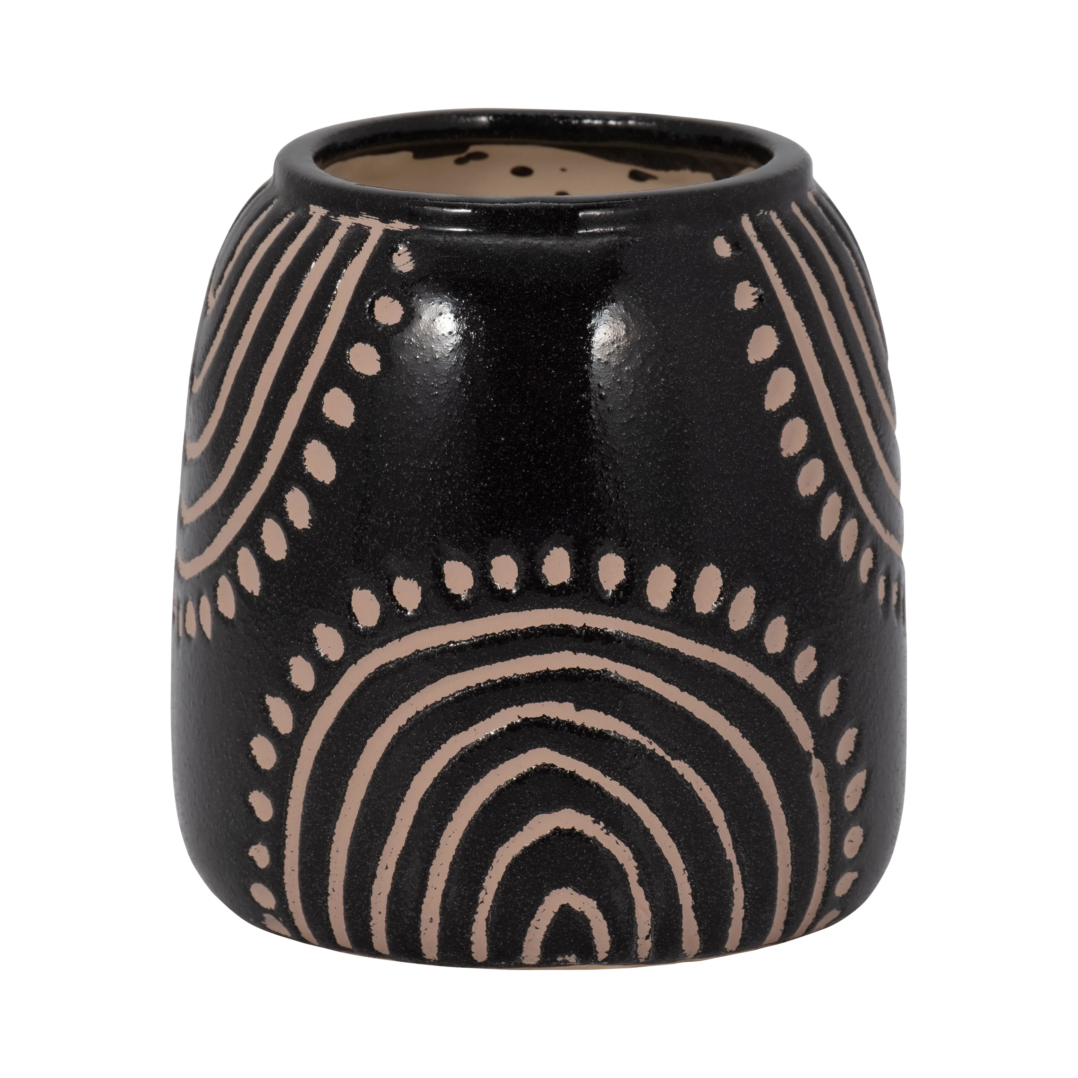 CER, 6" TRIBAL ARCH VASE, BLACK/TAN
