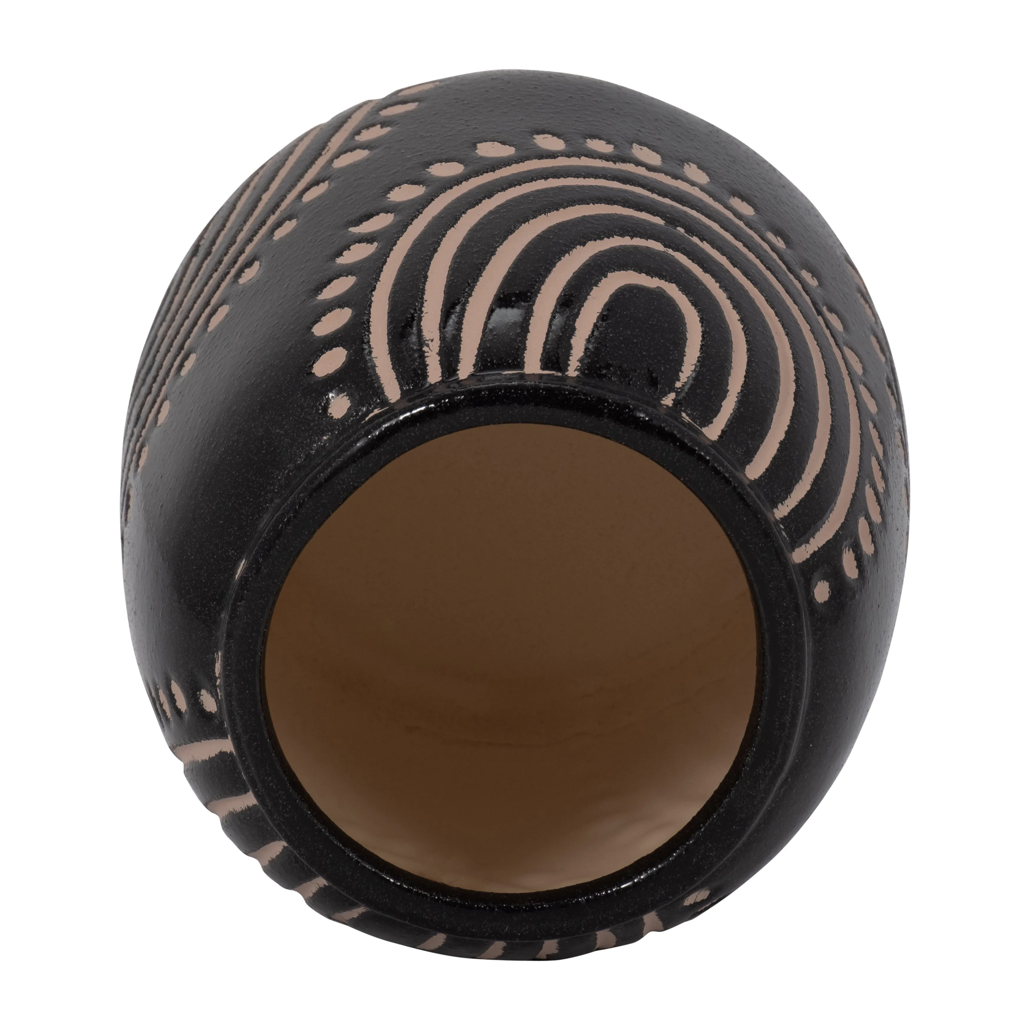 CER, 6" TRIBAL ARCH VASE, BLACK/TAN