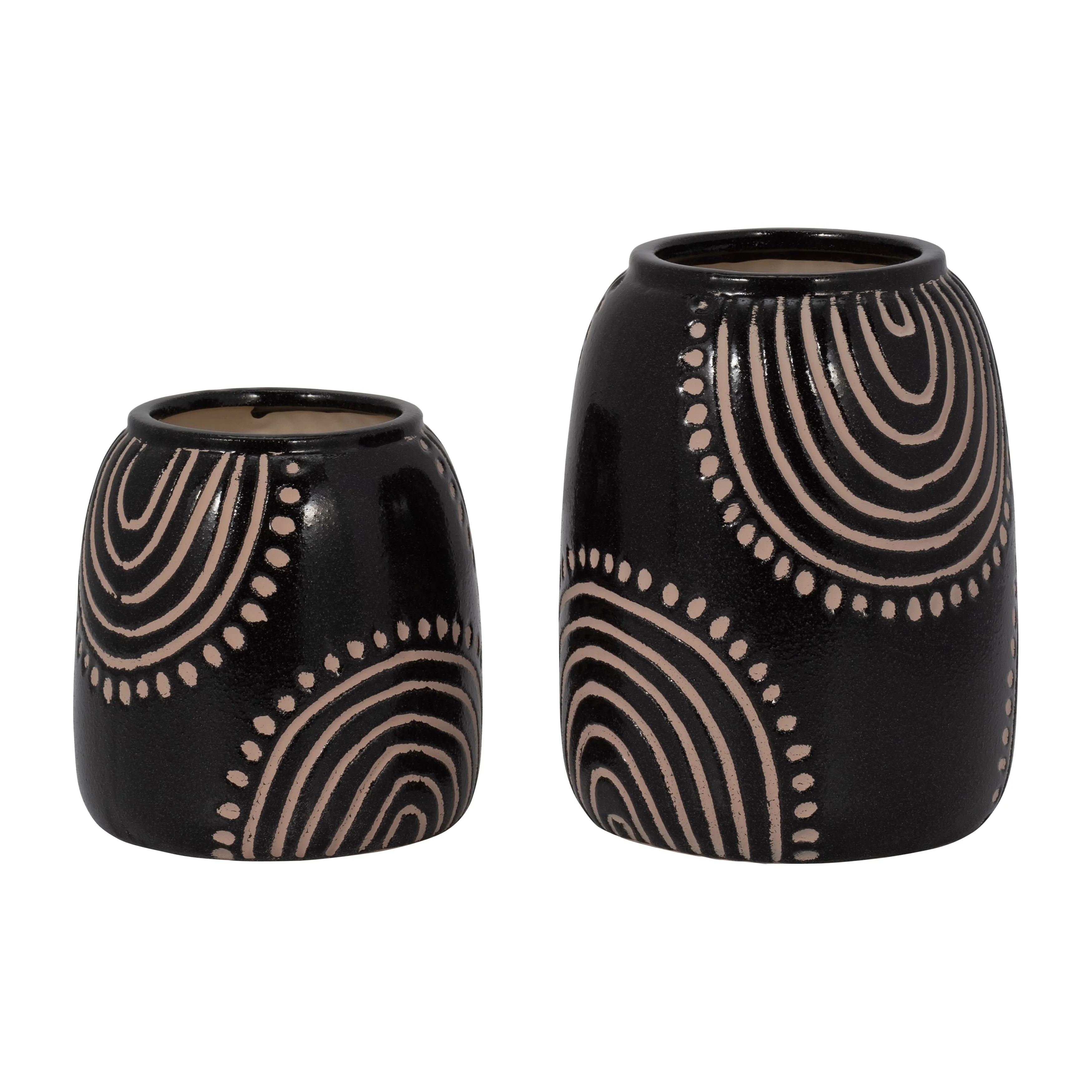 CER, 6" TRIBAL ARCH VASE, BLACK/TAN
