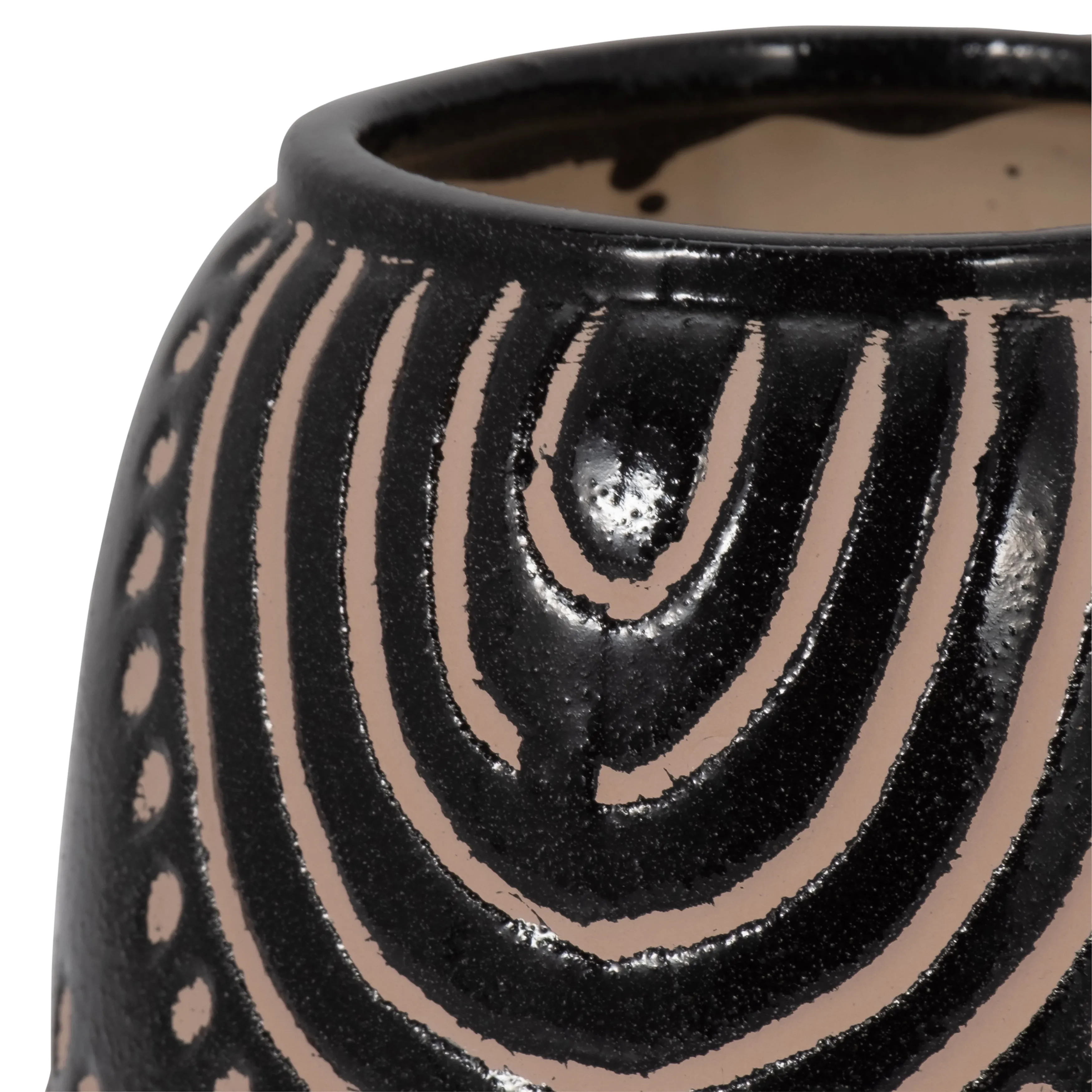 CER, 6" TRIBAL ARCH VASE, BLACK/TAN