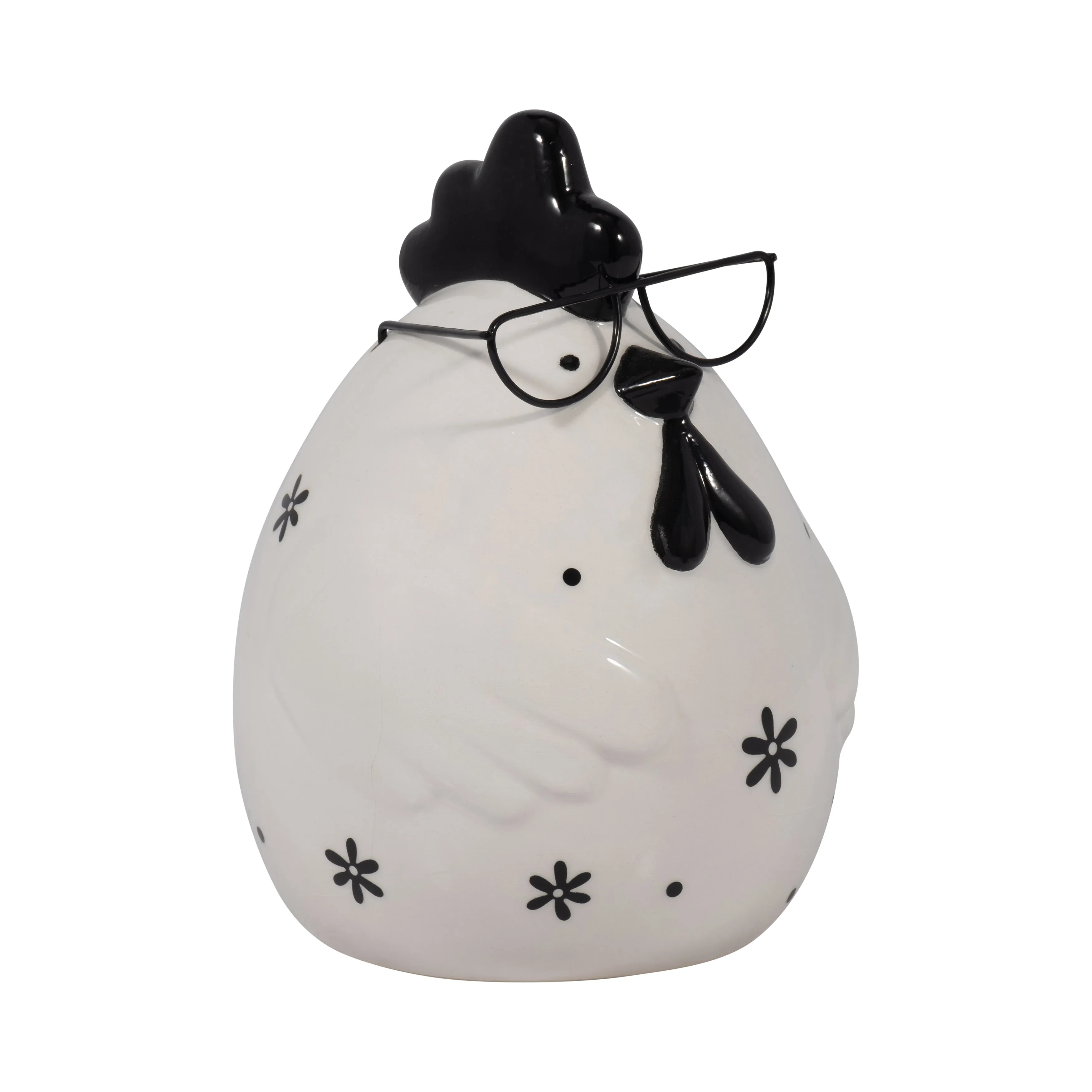 CER, 7" CHUBBY ROOSTER WITH GLASSES, BLACK/WHITE