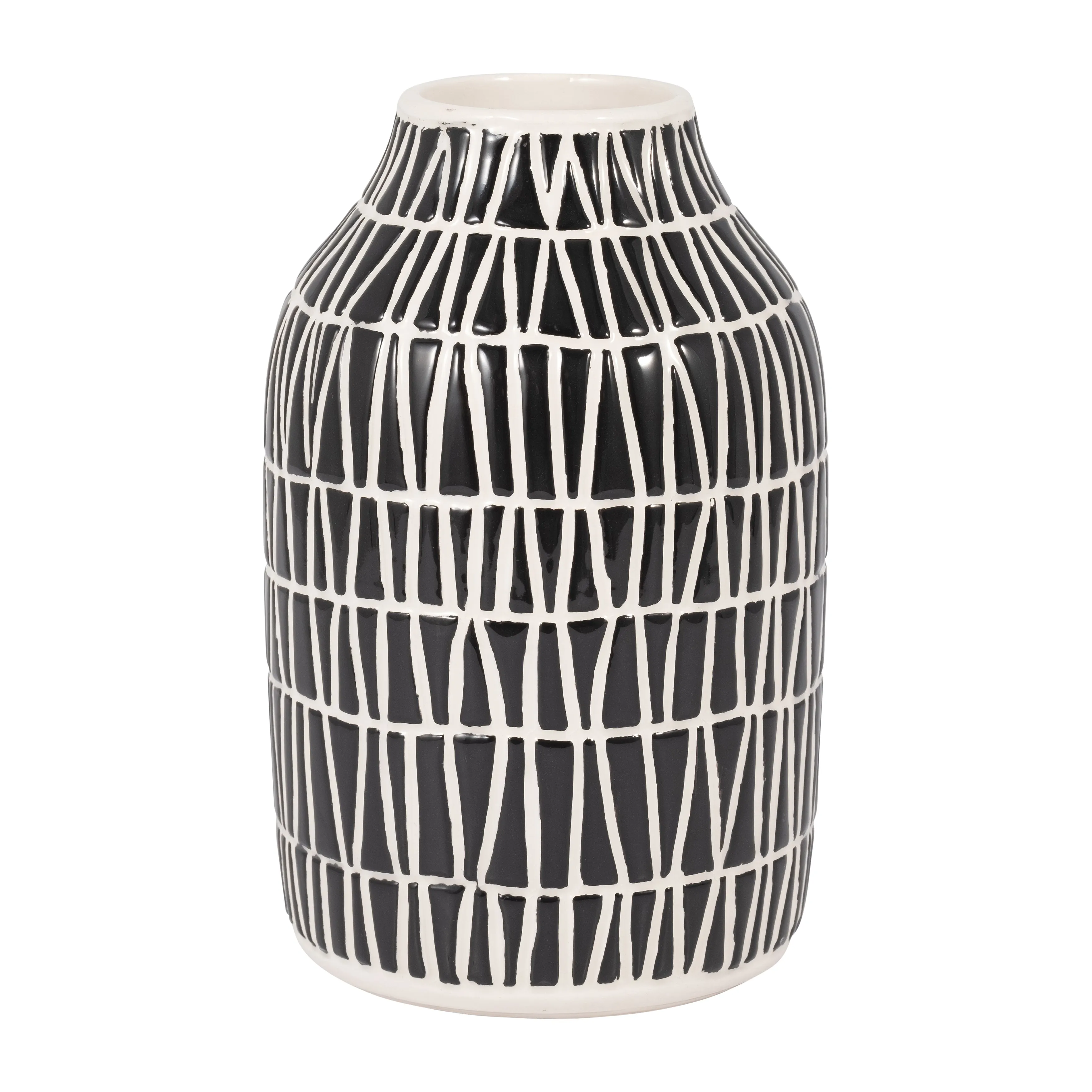 CER, 7" TRIBAL VASE, BLACK