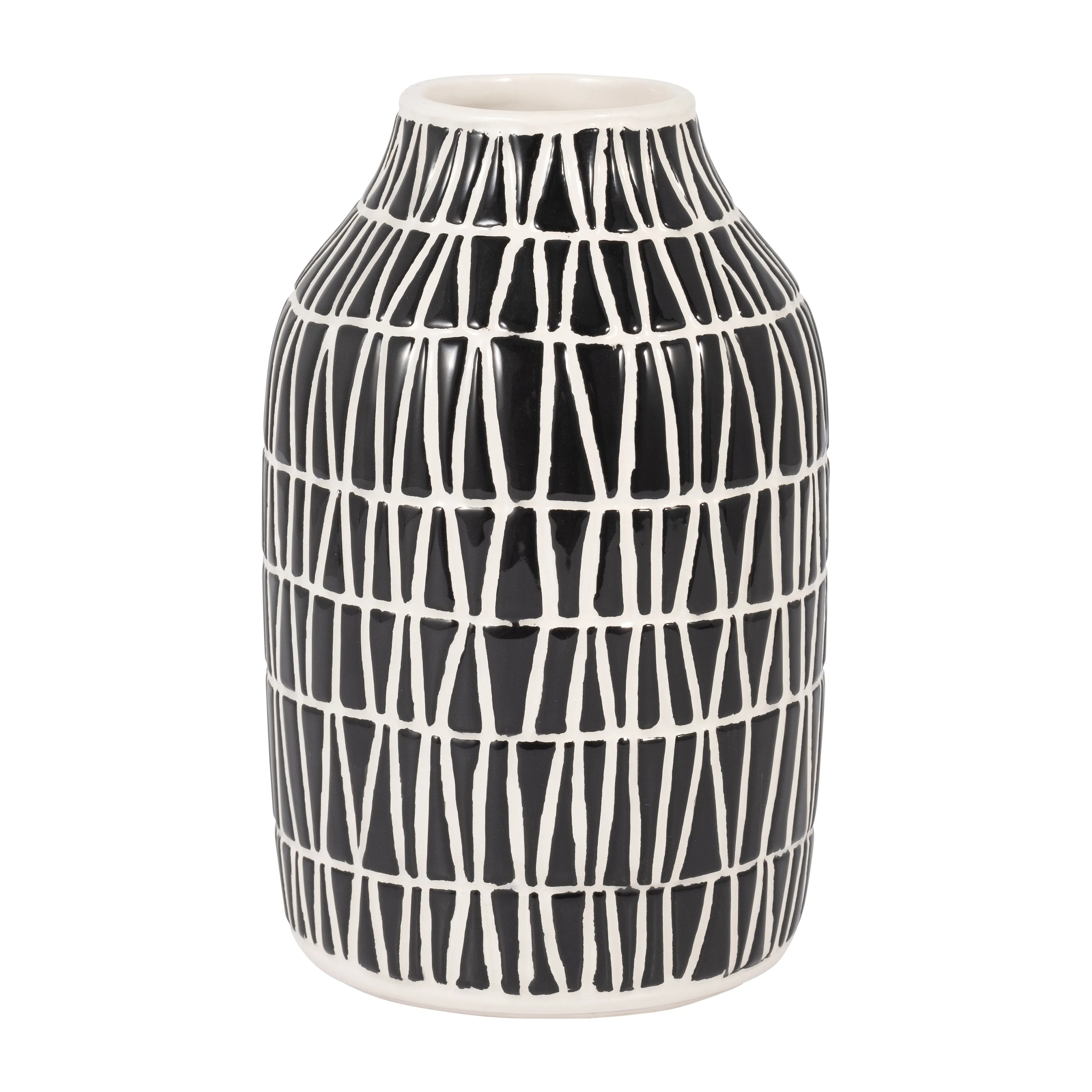CER, 7" TRIBAL VASE, BLACK