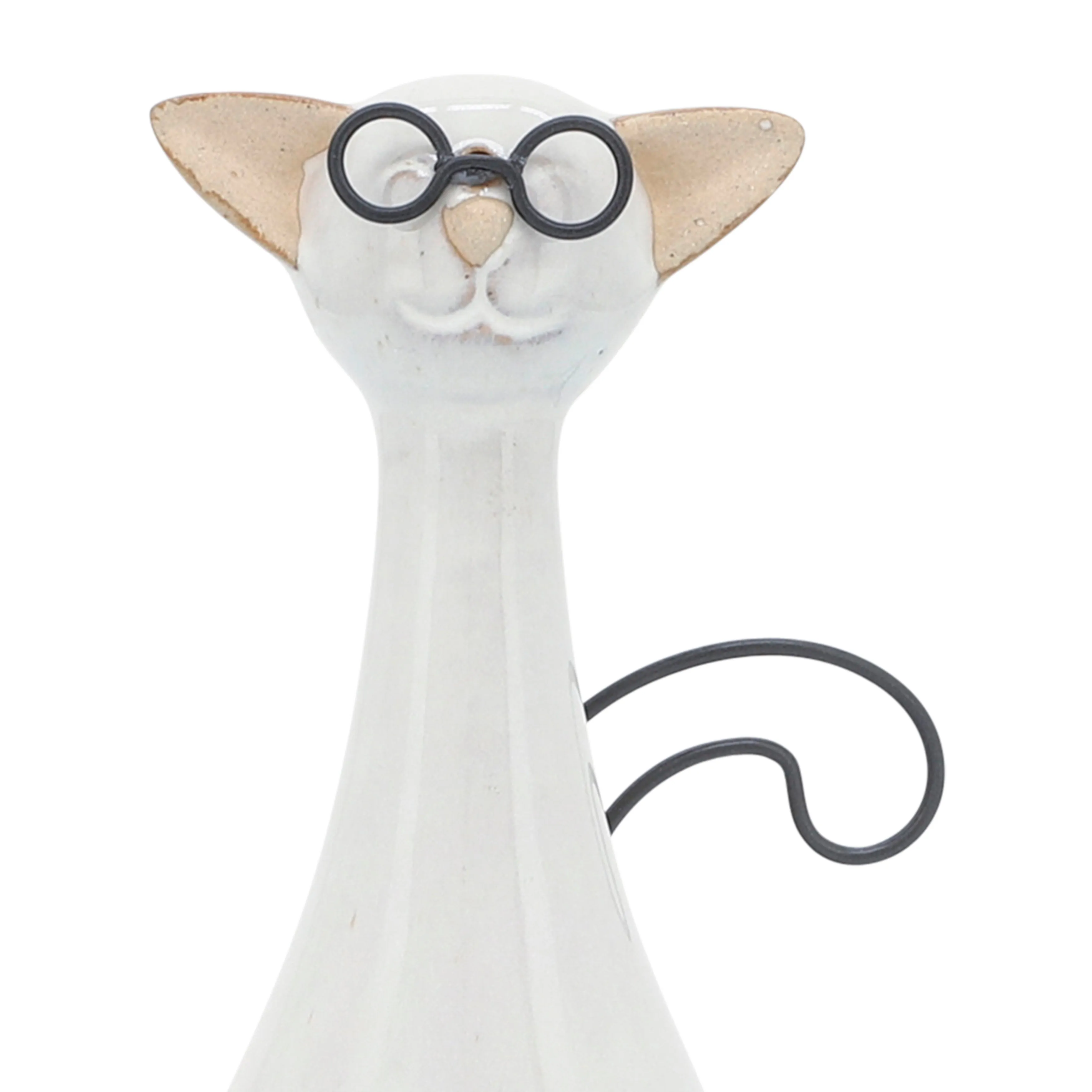 CER, 7"H CHUBBY CAT W/ GLASSES, BEIGE