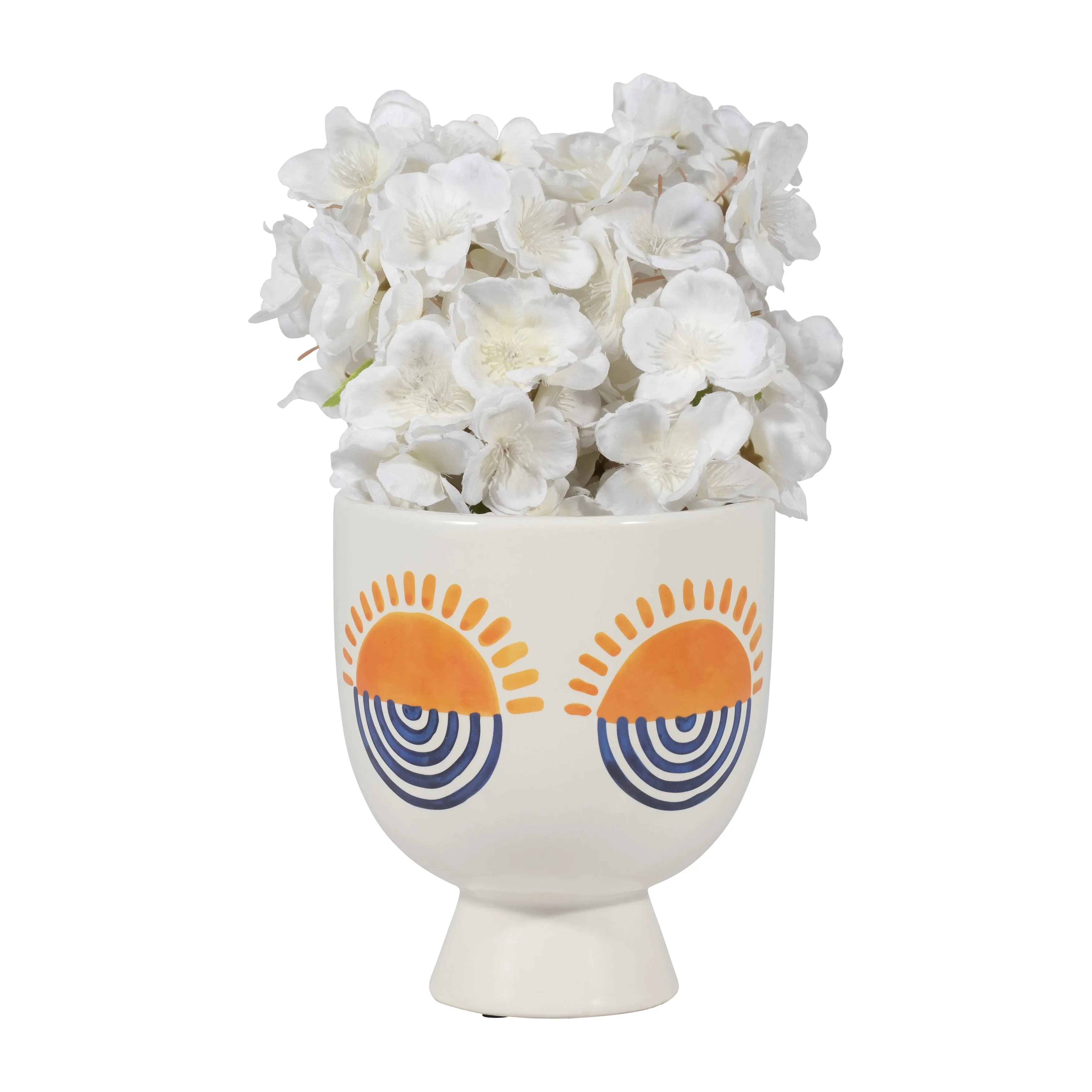 CER, 7"H  SUNRISE EYES FLOWER VASE, WHT/YLLW/BLUE