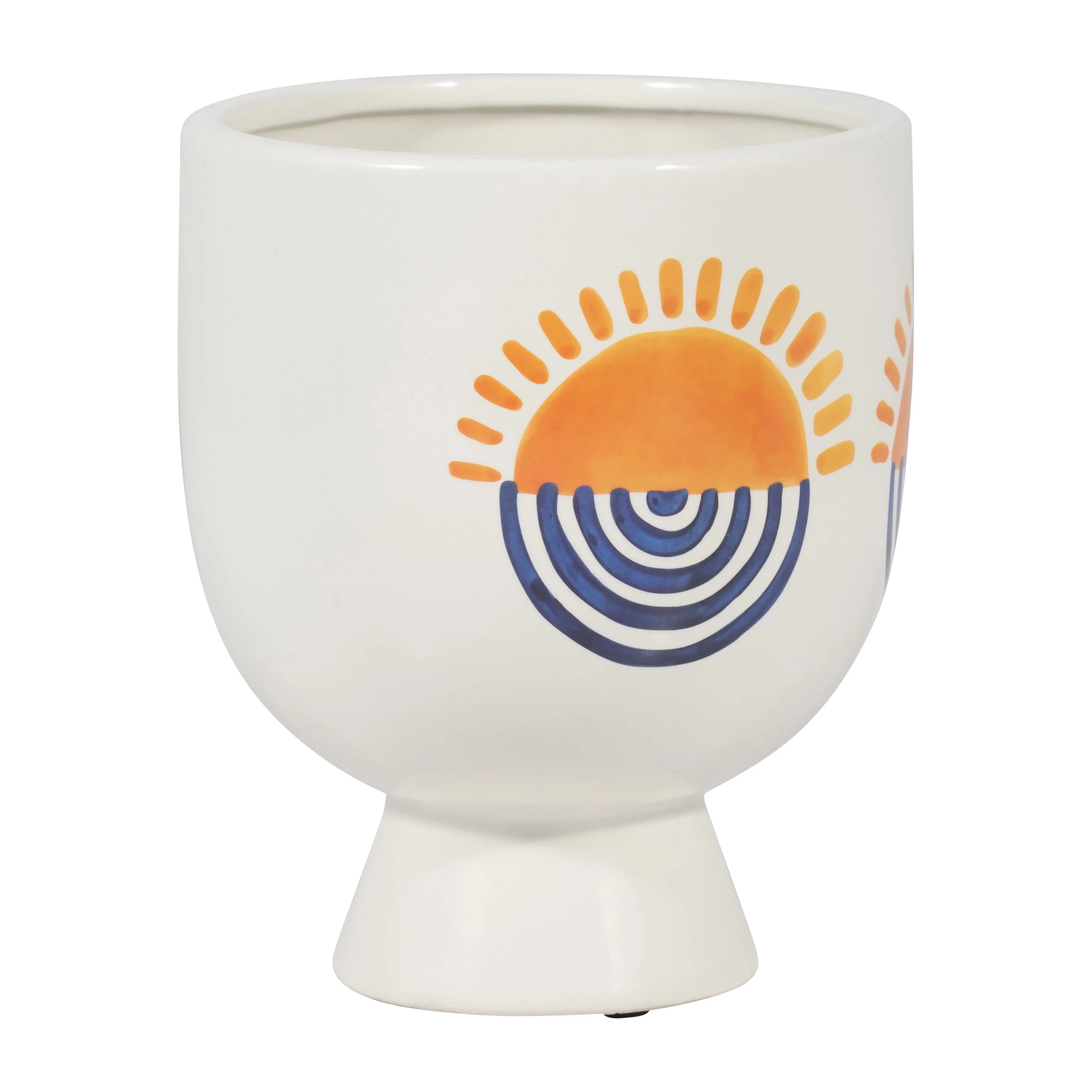 CER, 7"H  SUNRISE EYES FLOWER VASE, WHT/YLLW/BLUE