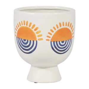 CER, 7"H  SUNRISE EYES FLOWER VASE, WHT/YLLW/BLUE