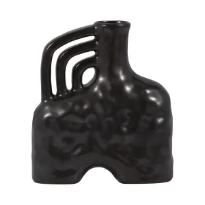 CER, 8" METALLIC TRIPLE HANDLE VASE, BLACK
