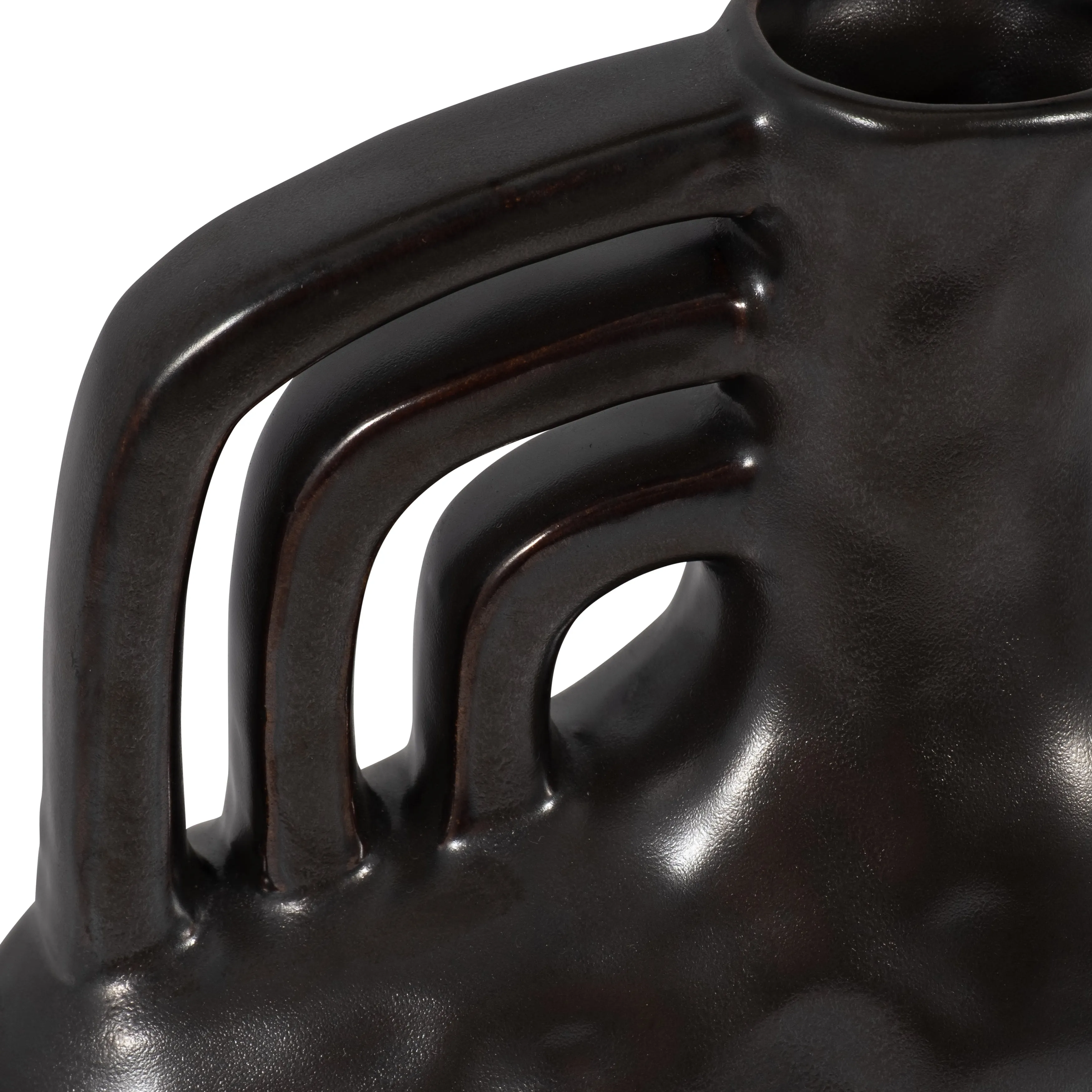 CER, 8" METALLIC TRIPLE HANDLE VASE, BLACK