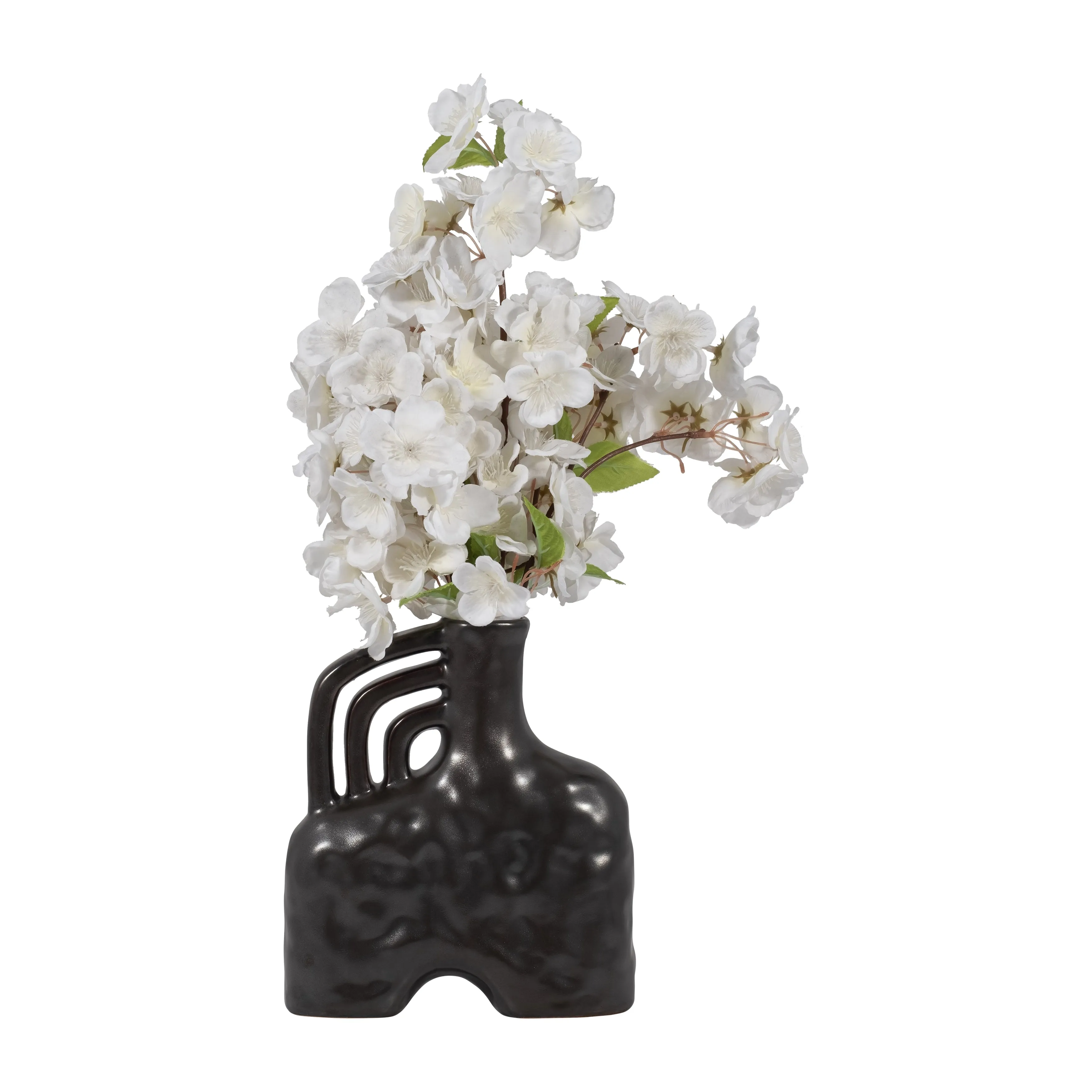 CER, 8" METALLIC TRIPLE HANDLE VASE, BLACK