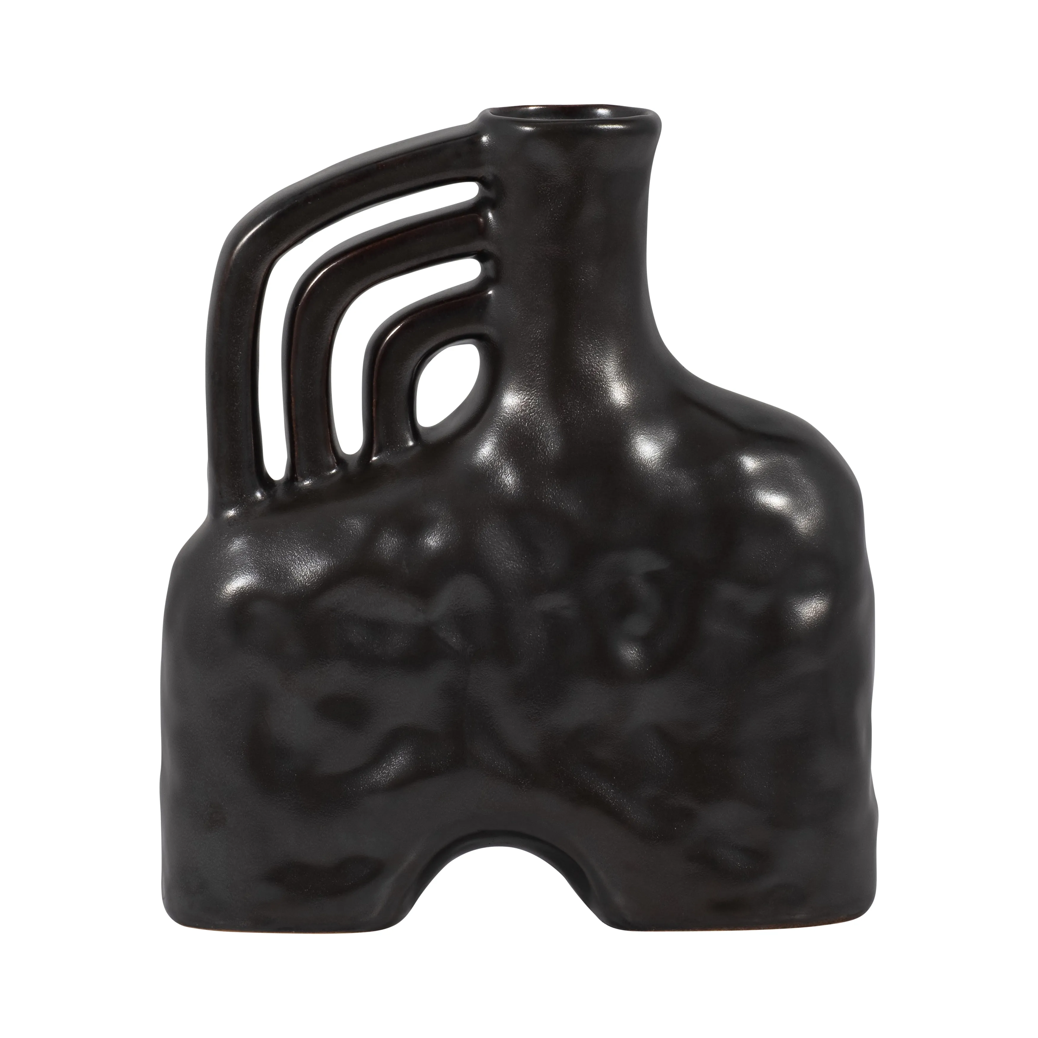 CER, 8" METALLIC TRIPLE HANDLE VASE, BLACK