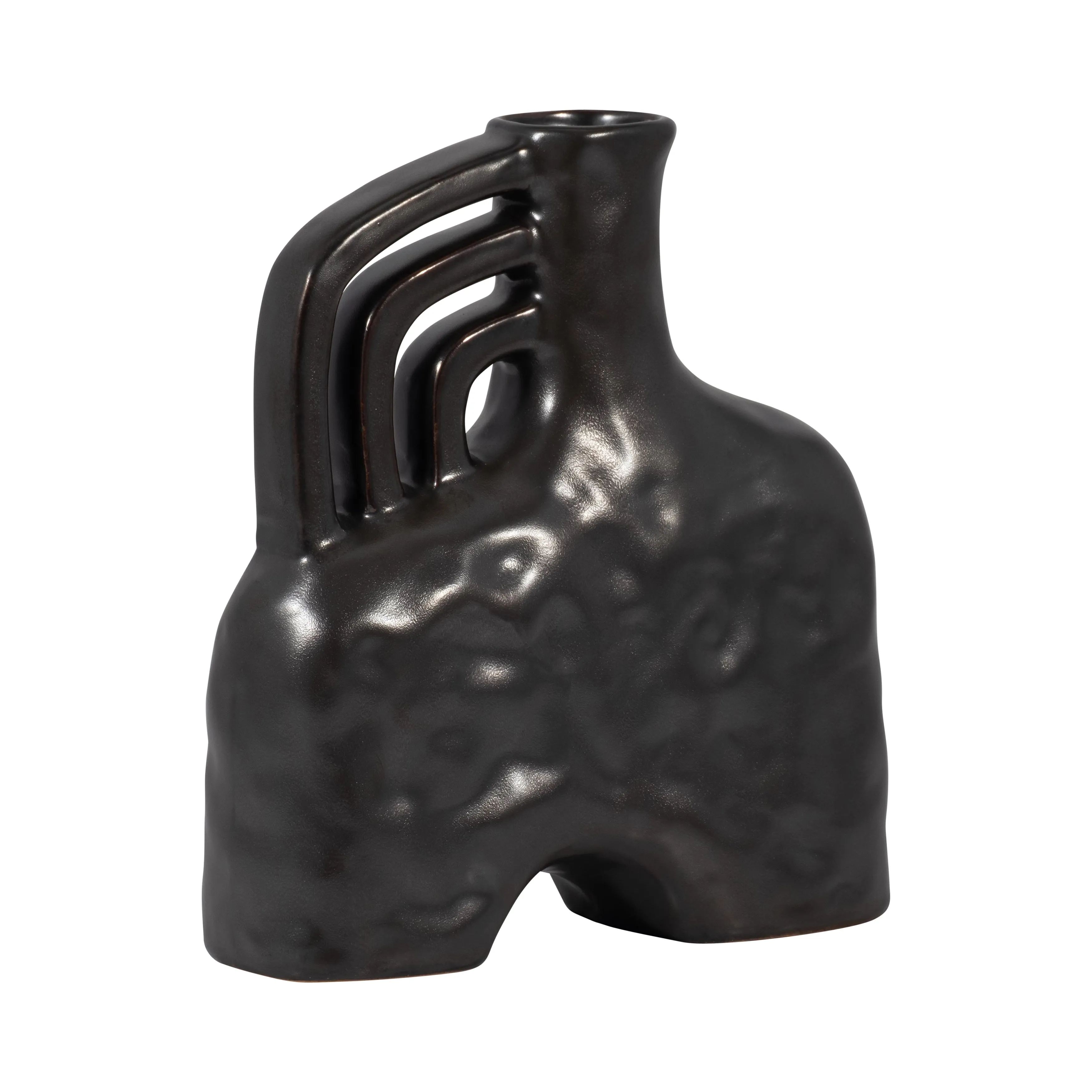 CER, 8" METALLIC TRIPLE HANDLE VASE, BLACK