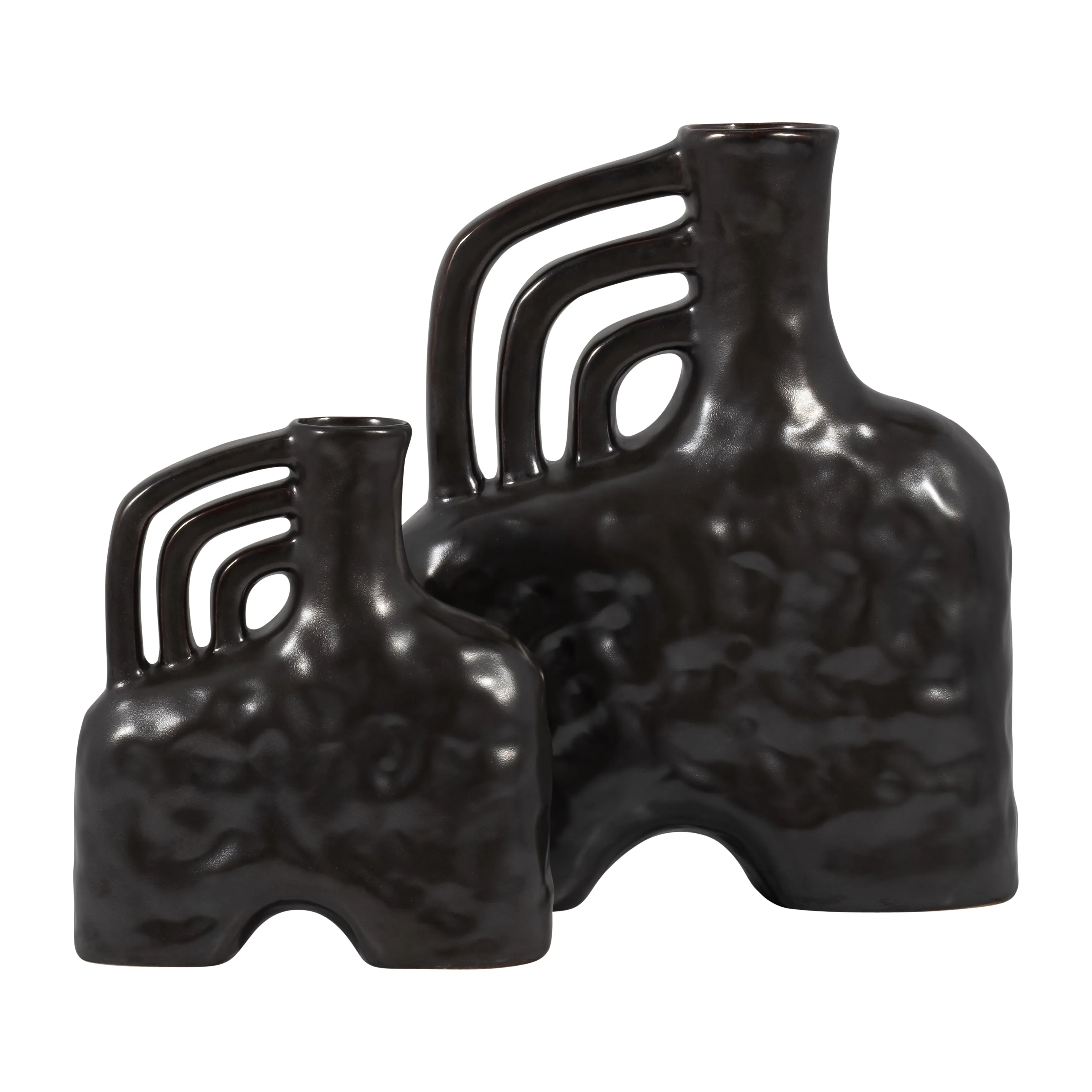 CER, 8" METALLIC TRIPLE HANDLE VASE, BLACK