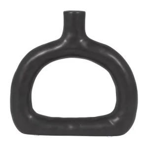 CER 8" TEXTURED WIDE CUT-OUT VASE, BLACK