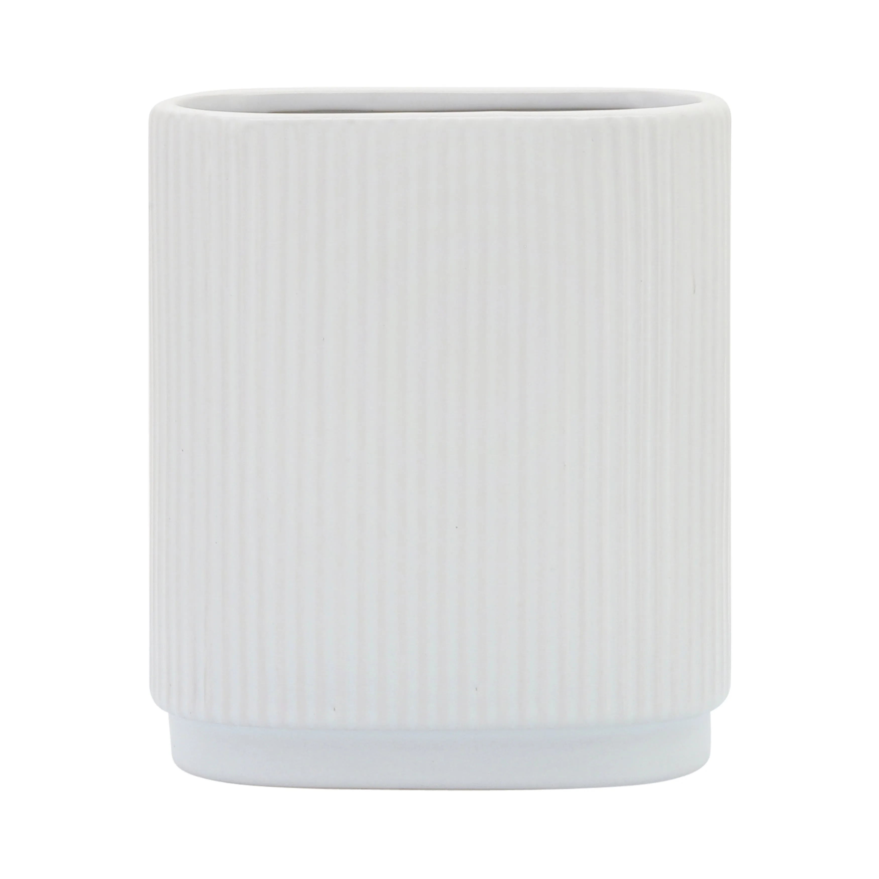 CER, 8"H RIDGED VASE, WHITE