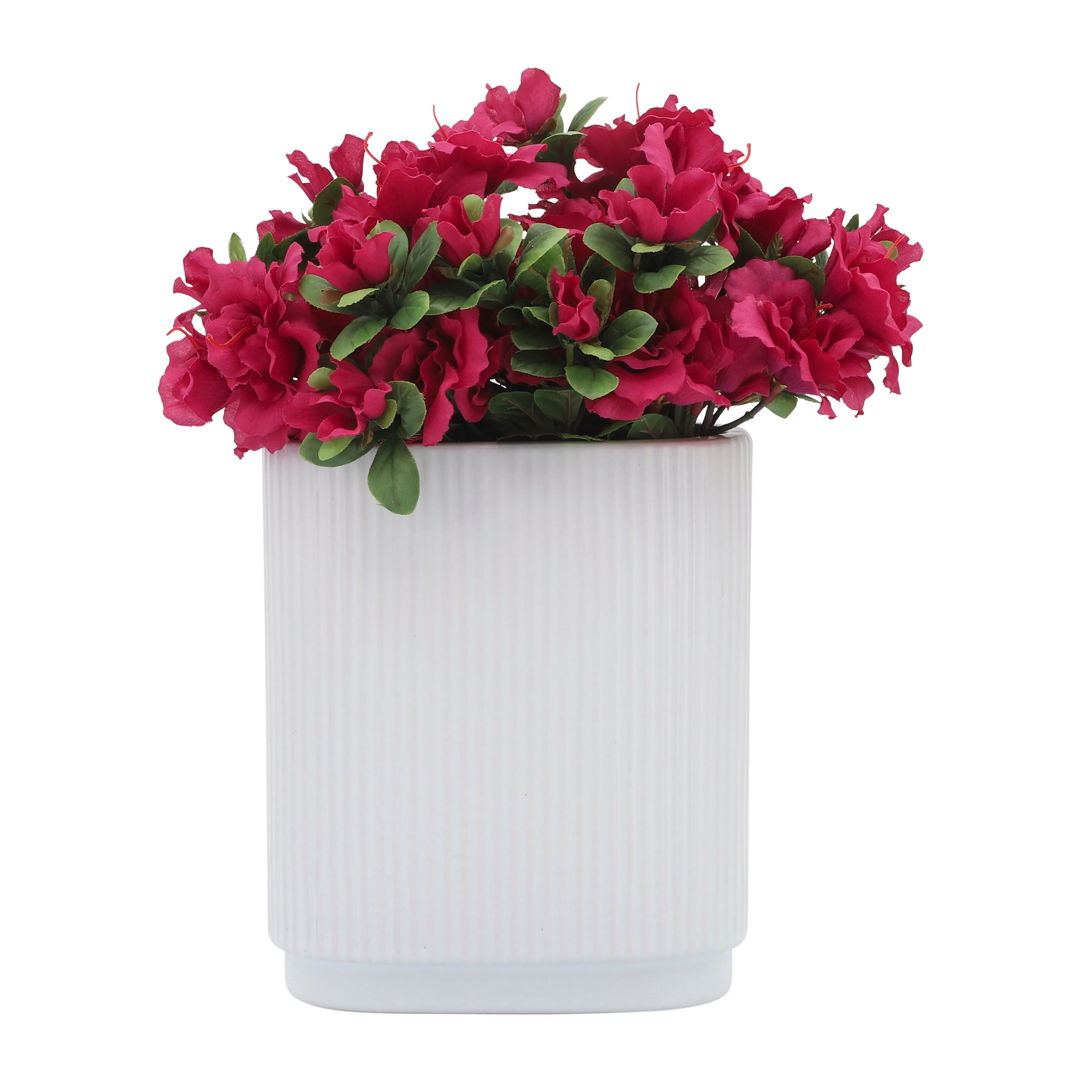 CER, 8"H RIDGED VASE, WHITE
