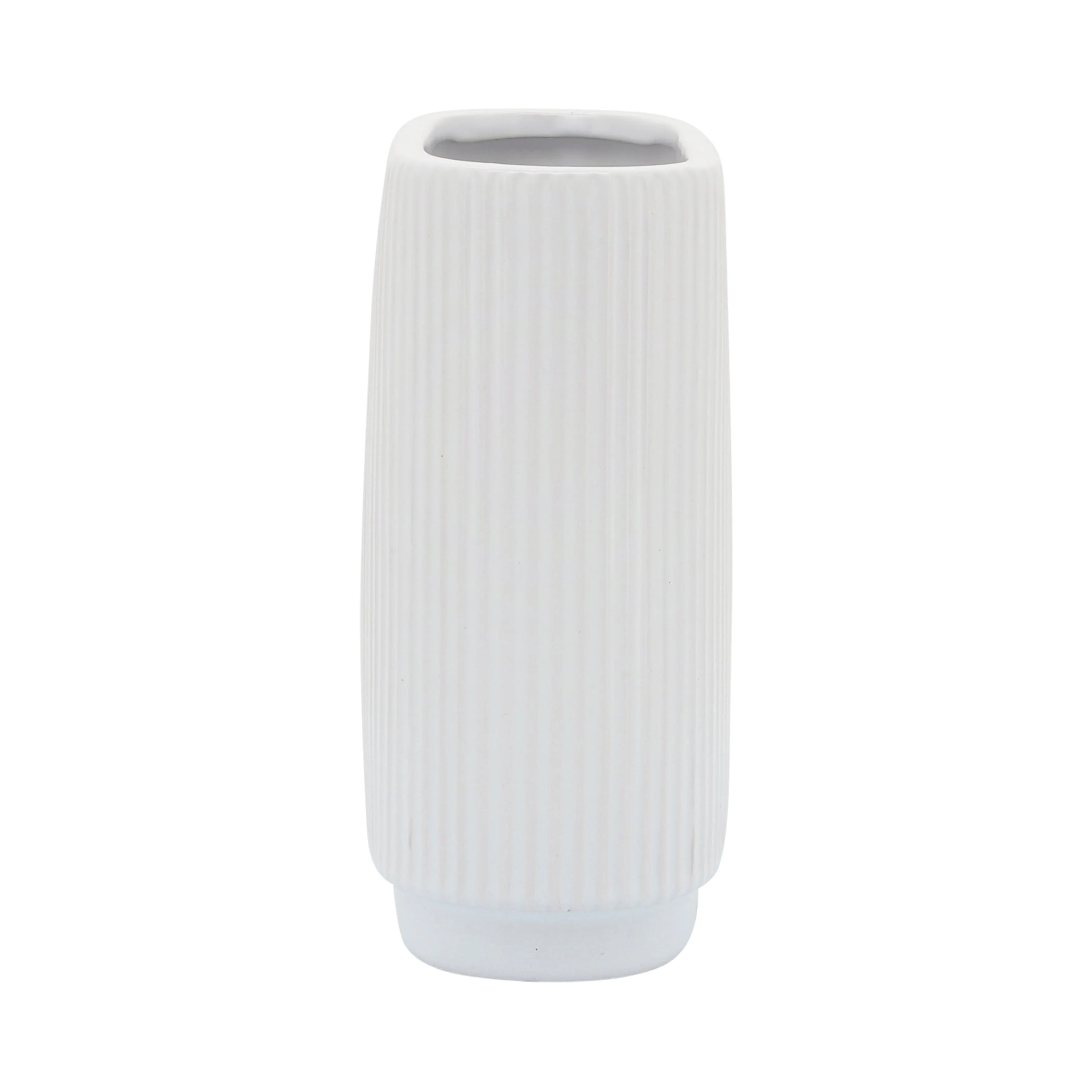 CER, 8"H RIDGED VASE, WHITE