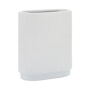 CER, 8"H RIDGED VASE, WHITE