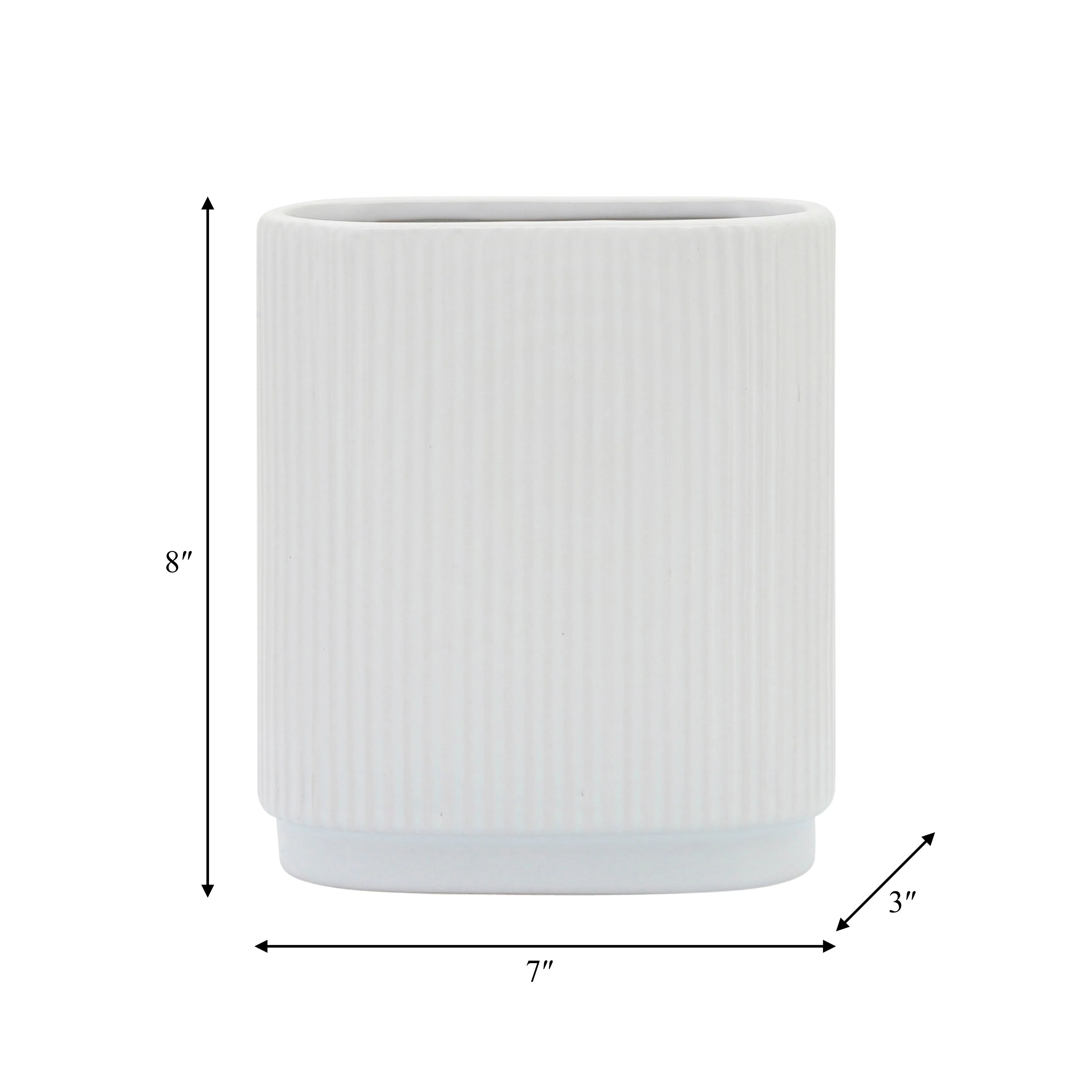 CER, 8"H RIDGED VASE, WHITE