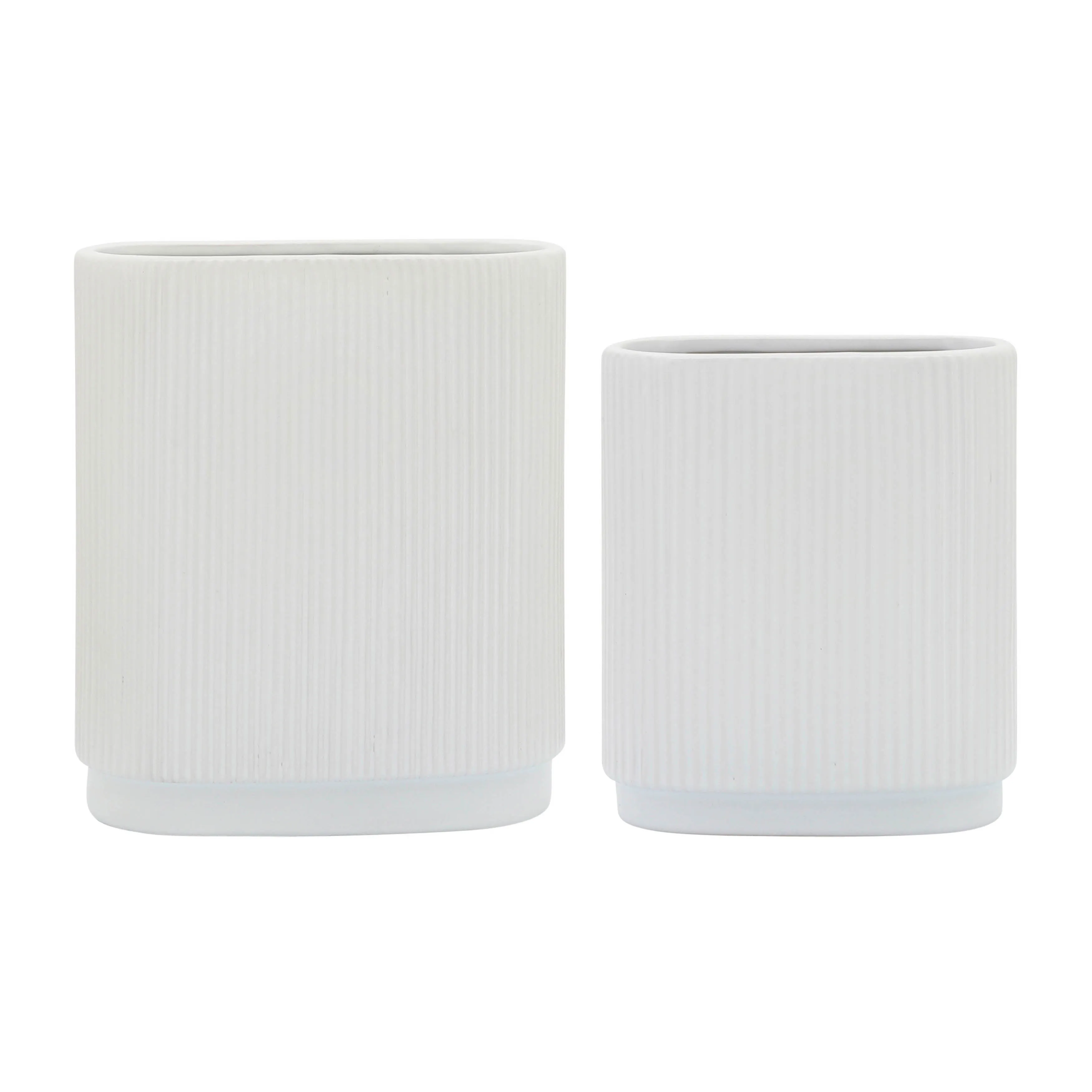 CER, 8"H RIDGED VASE, WHITE