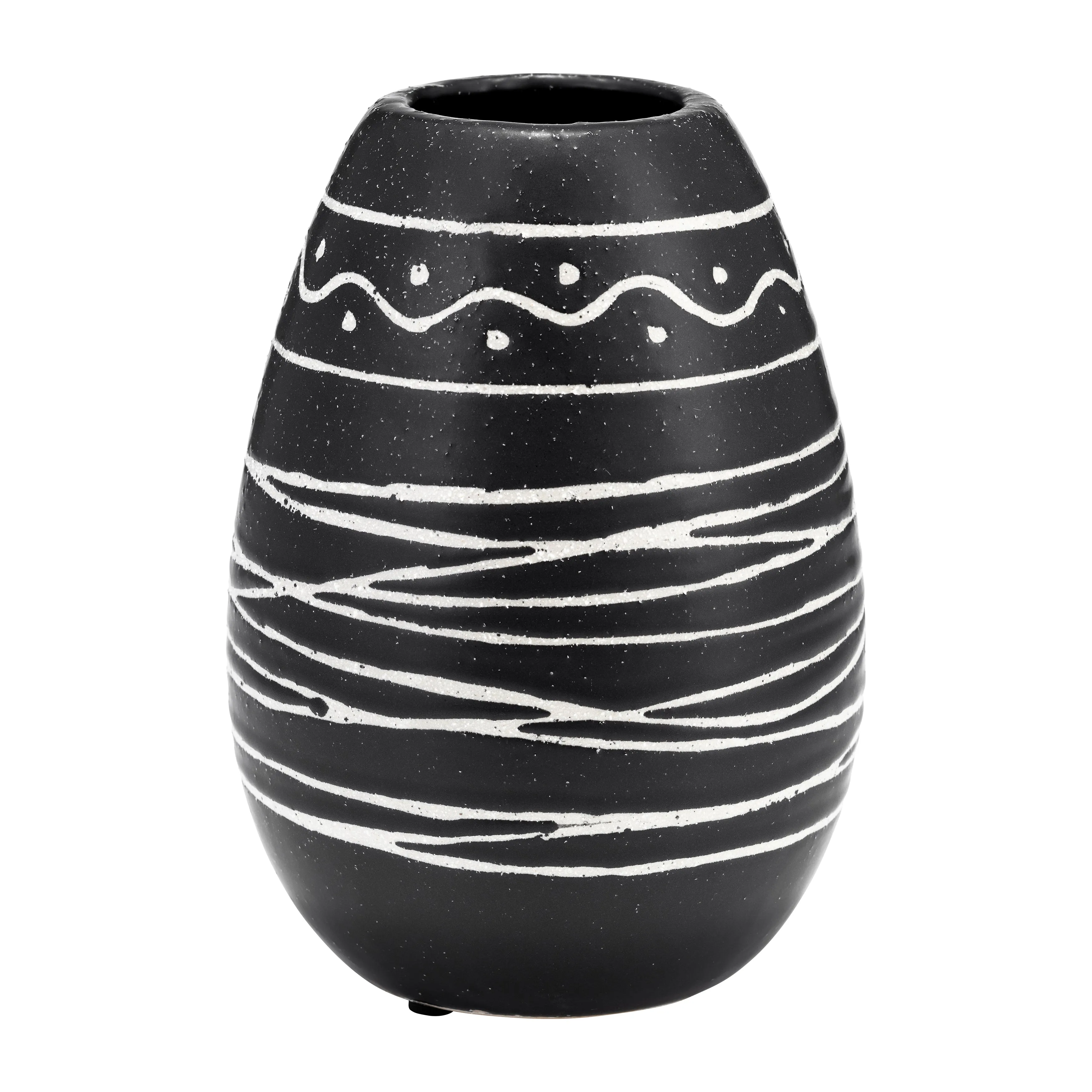 CER, 8"H TRIBAL VASE, BLACK/WHITE