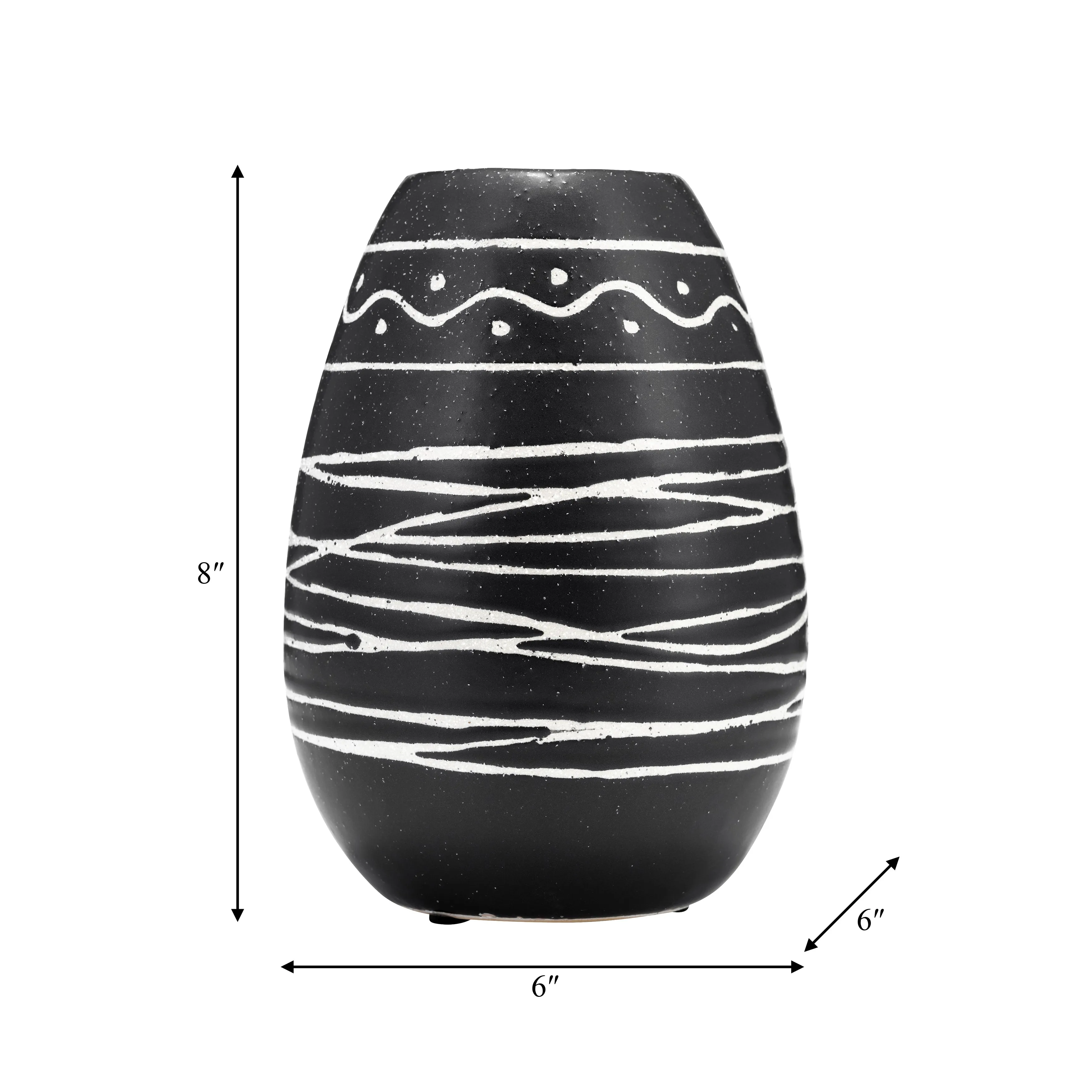 CER, 8"H TRIBAL VASE, BLACK/WHITE