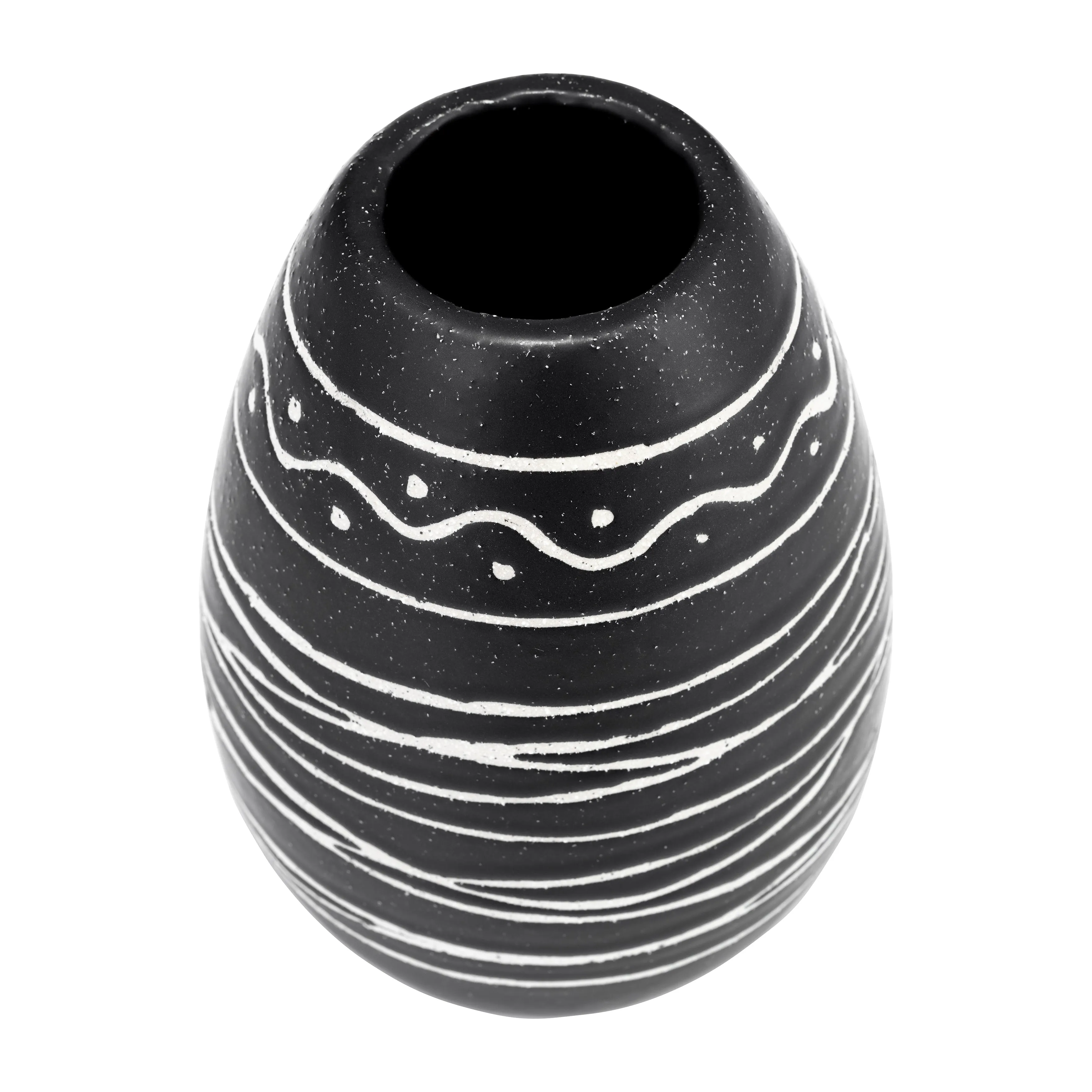 CER, 8"H TRIBAL VASE, BLACK/WHITE