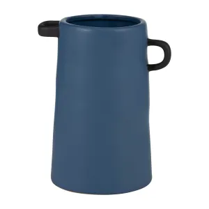 CER, 9"H EARED VASE, BLUE