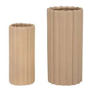 CER, S/2 10/13H RIBBED VASES, IRISH CREAM