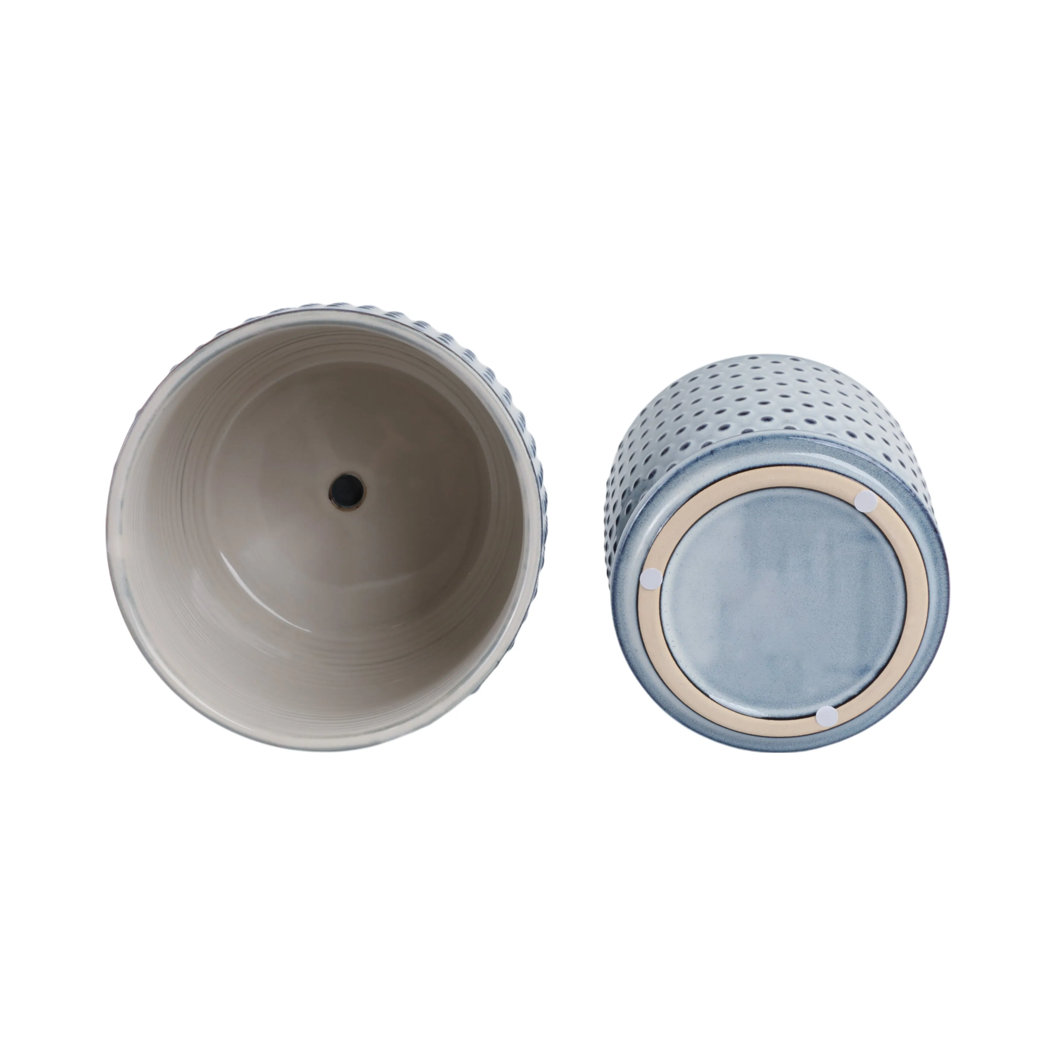 Cer, S/2 6/8" Dotted Planter W/ Saucer,  Blue