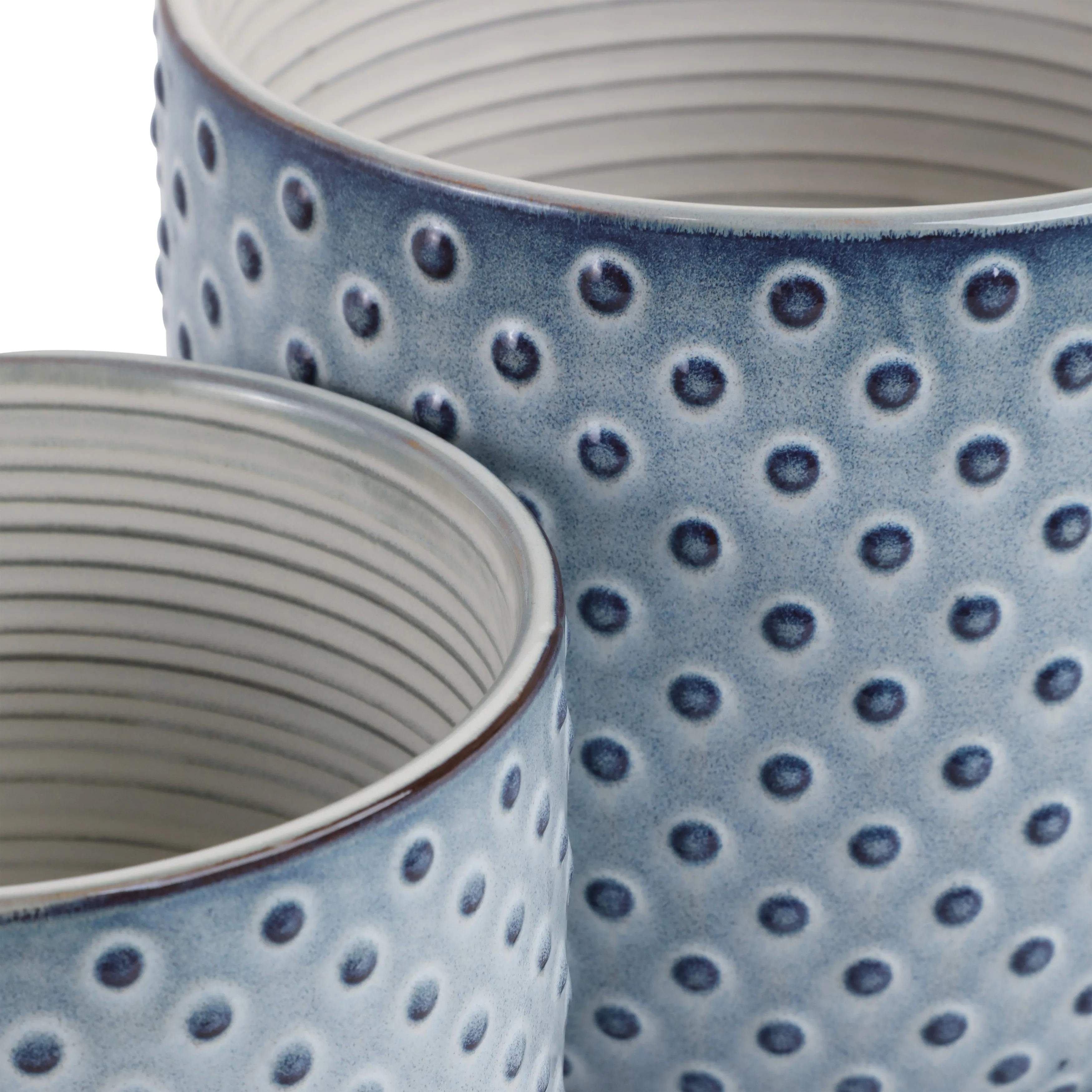 Cer, S/2 6/8" Dotted Planter W/ Saucer,  Blue