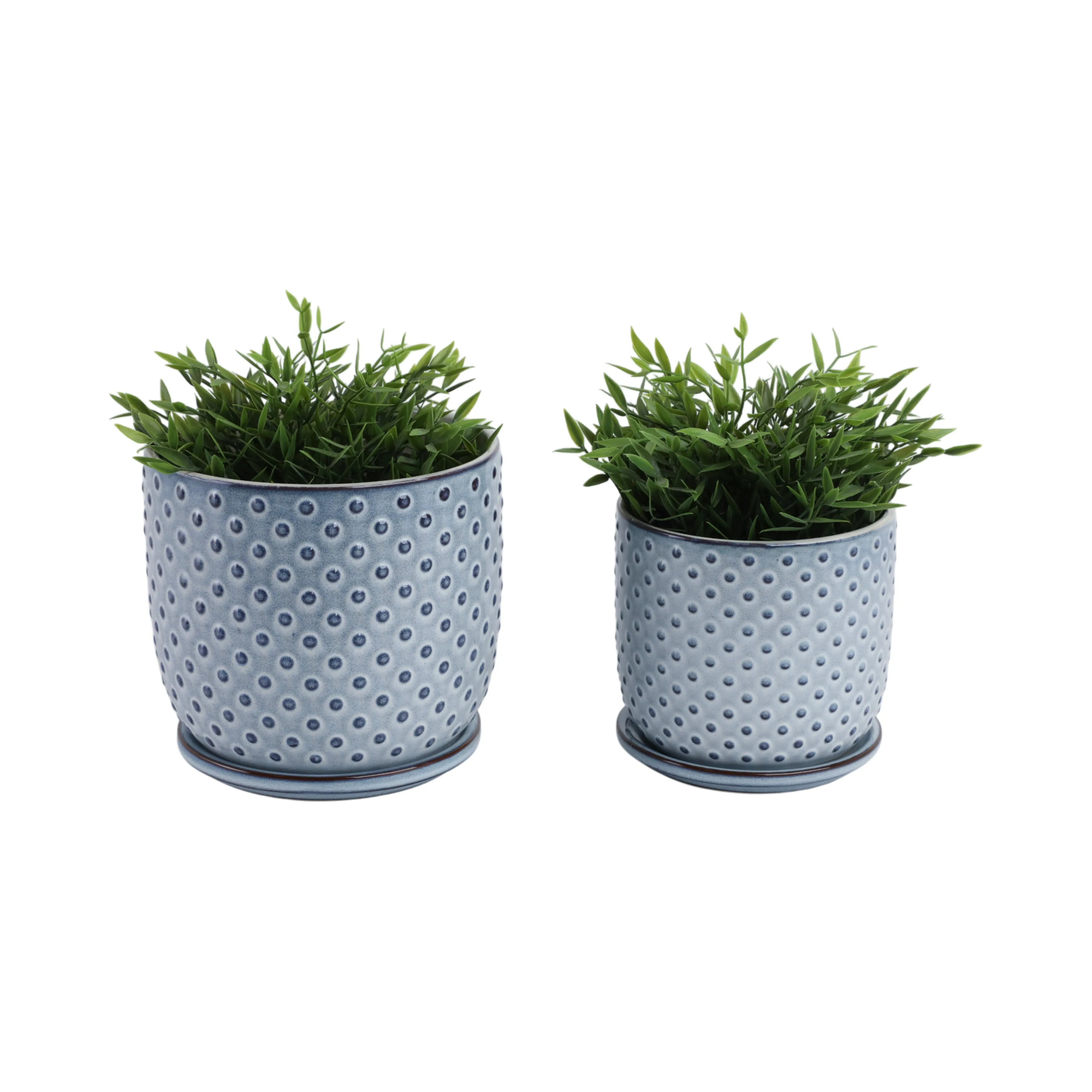 Cer, S/2 6/8" Dotted Planter W/ Saucer,  Blue