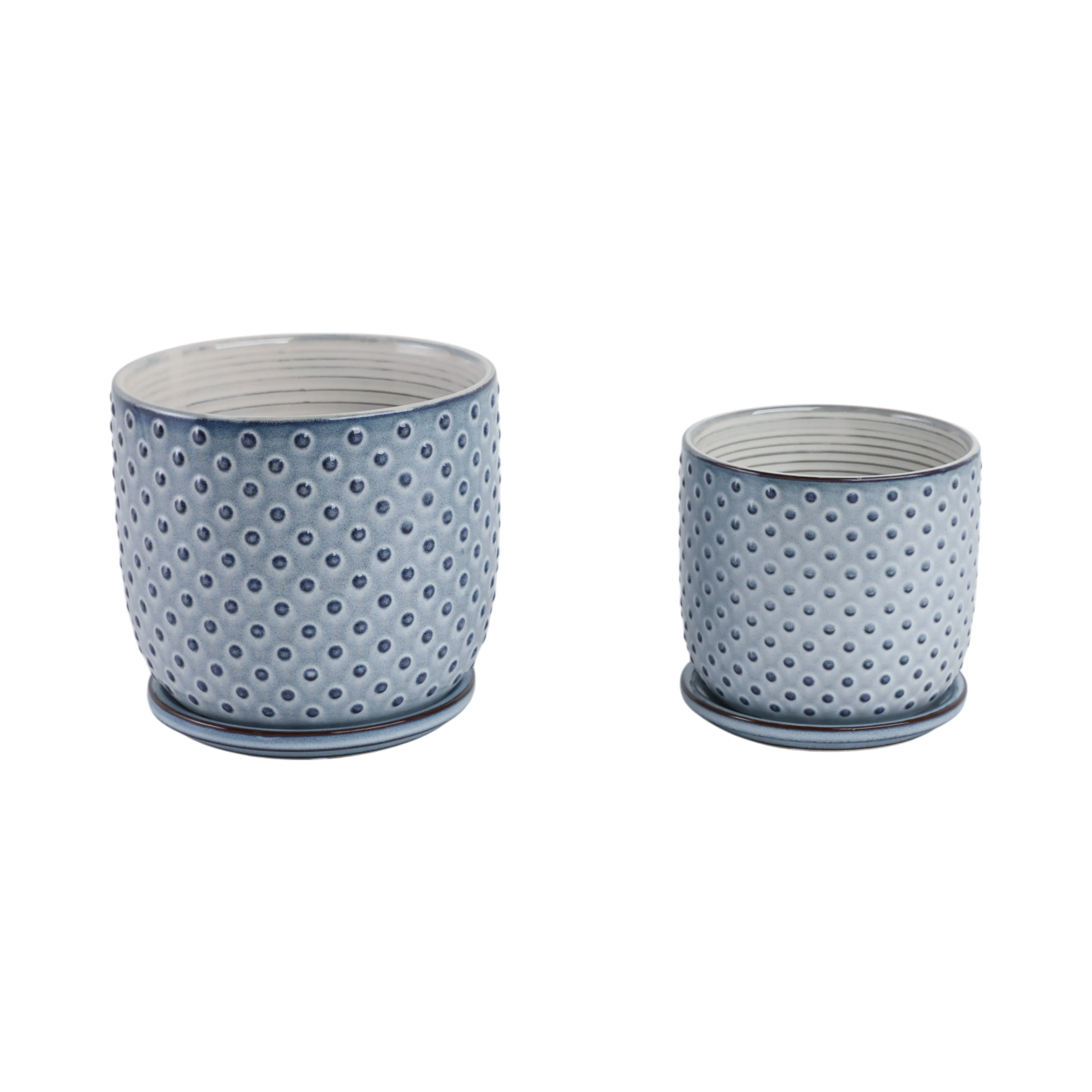 Cer, S/2 6/8" Dotted Planter W/ Saucer,  Blue