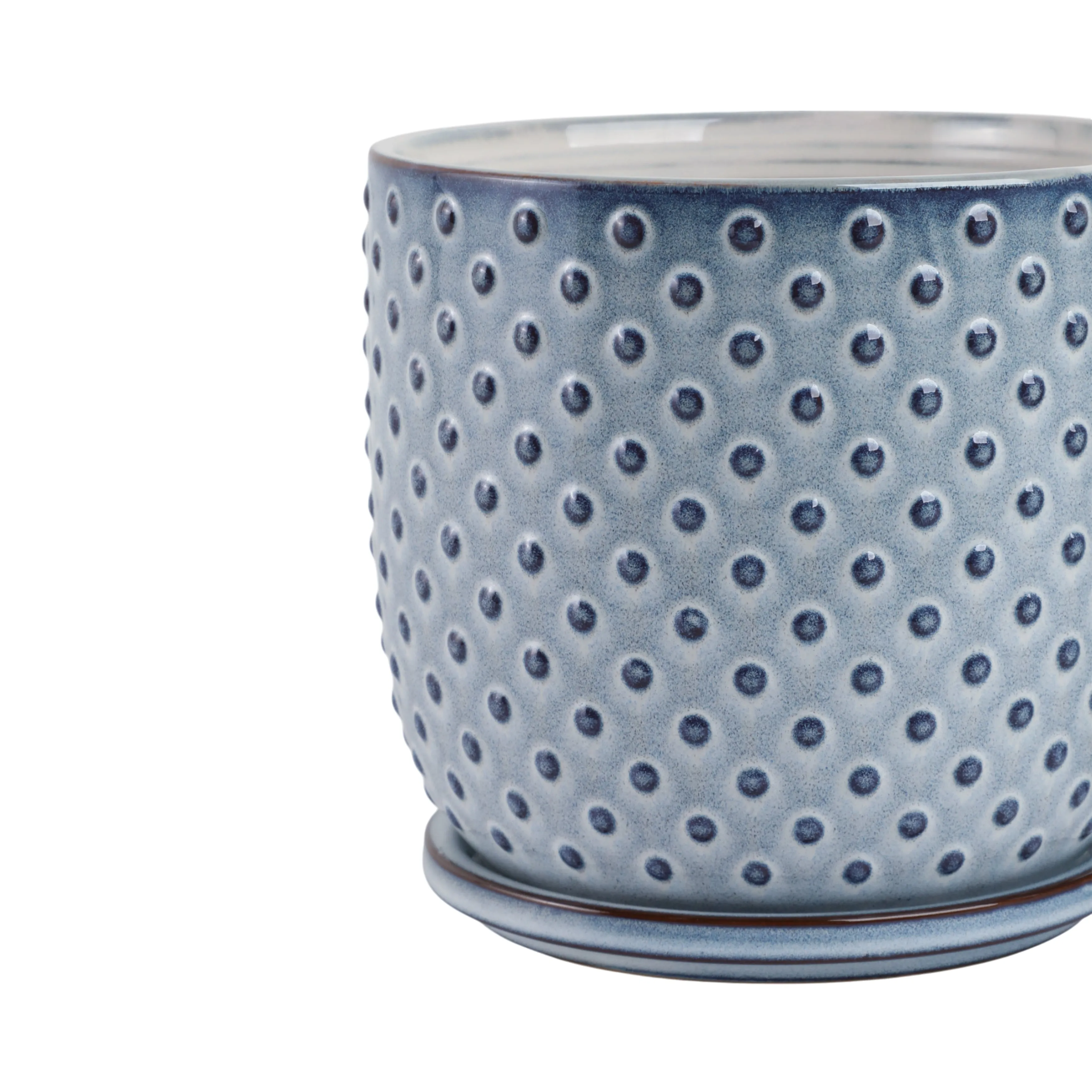 Cer, S/2 6/8" Dotted Planter W/ Saucer,  Blue