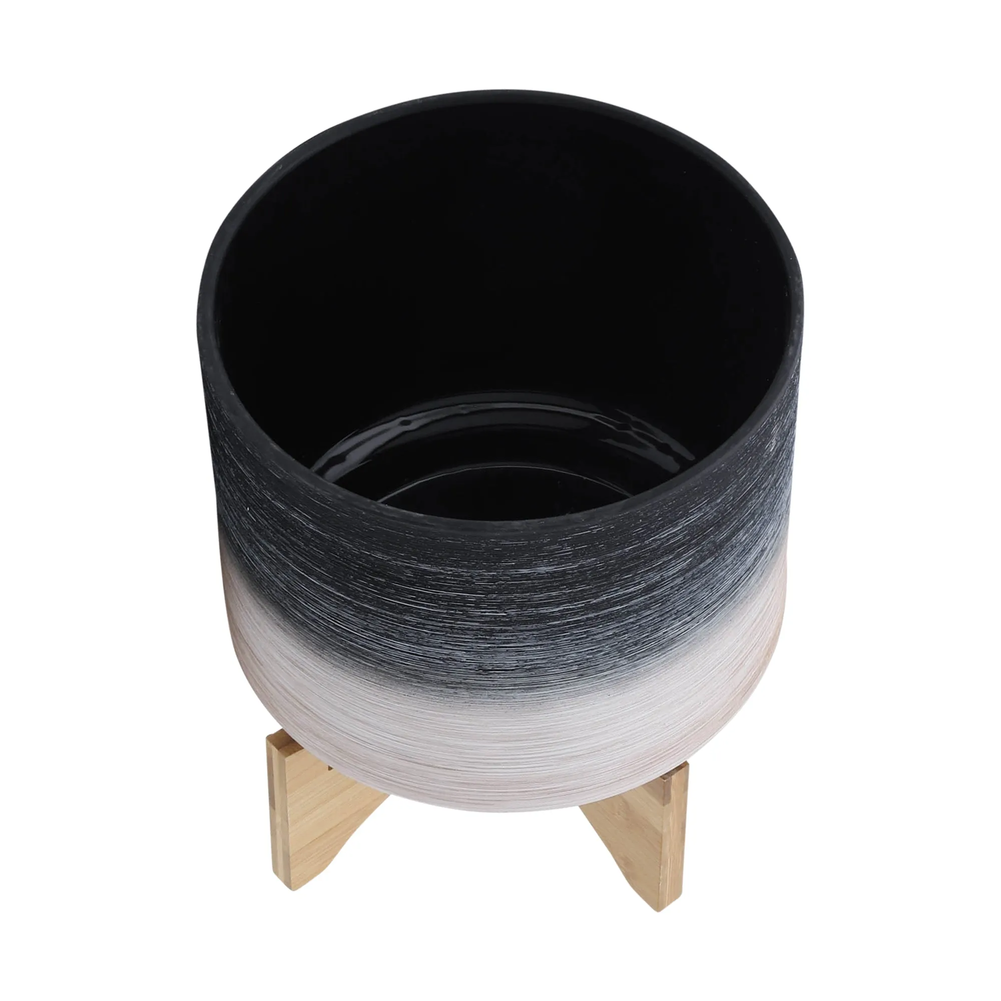 CER, S/2 8/10" PLANTER ON WOODEN STAND, GRAY