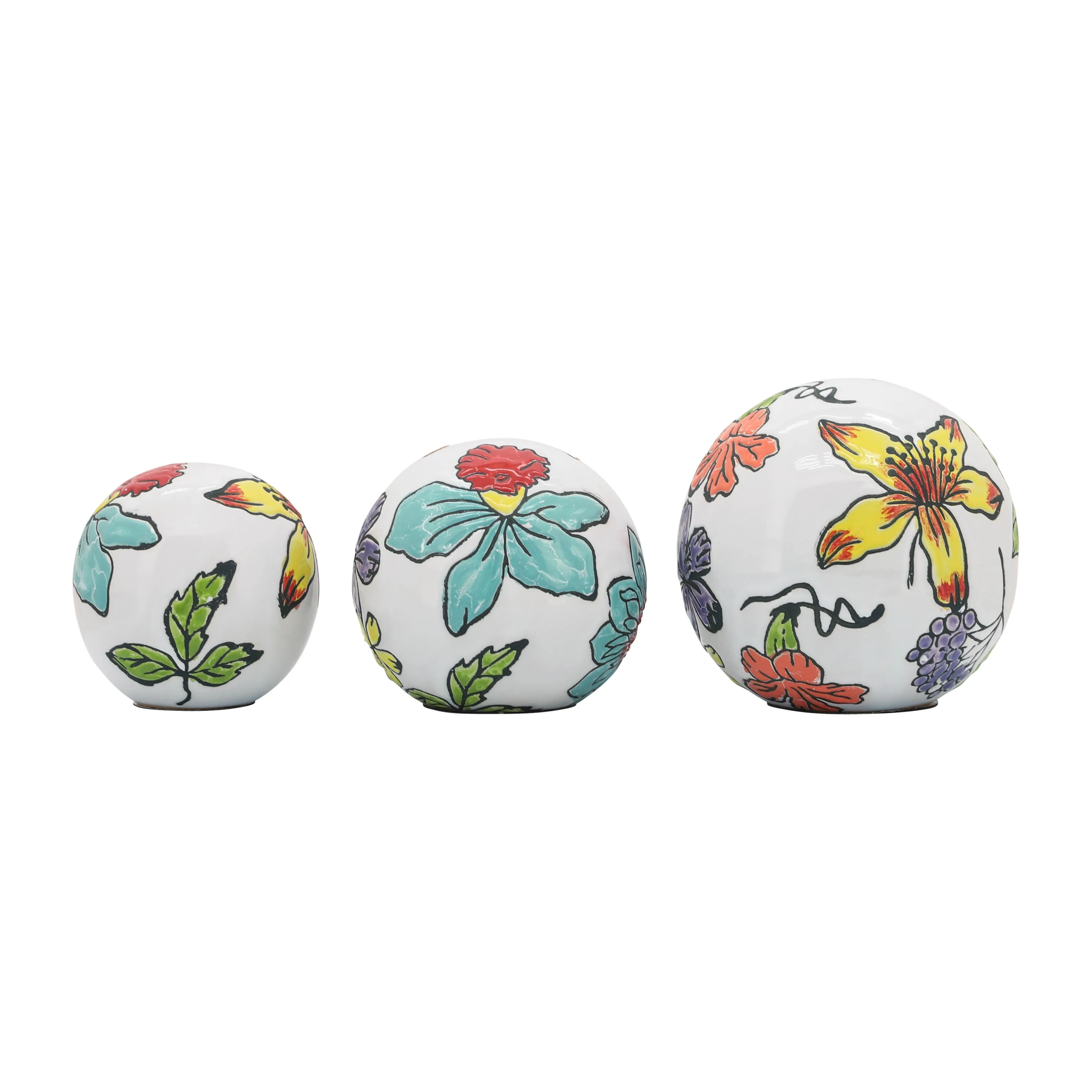 CER, S/3 4/5/6" FLORAL ORB, MULTI