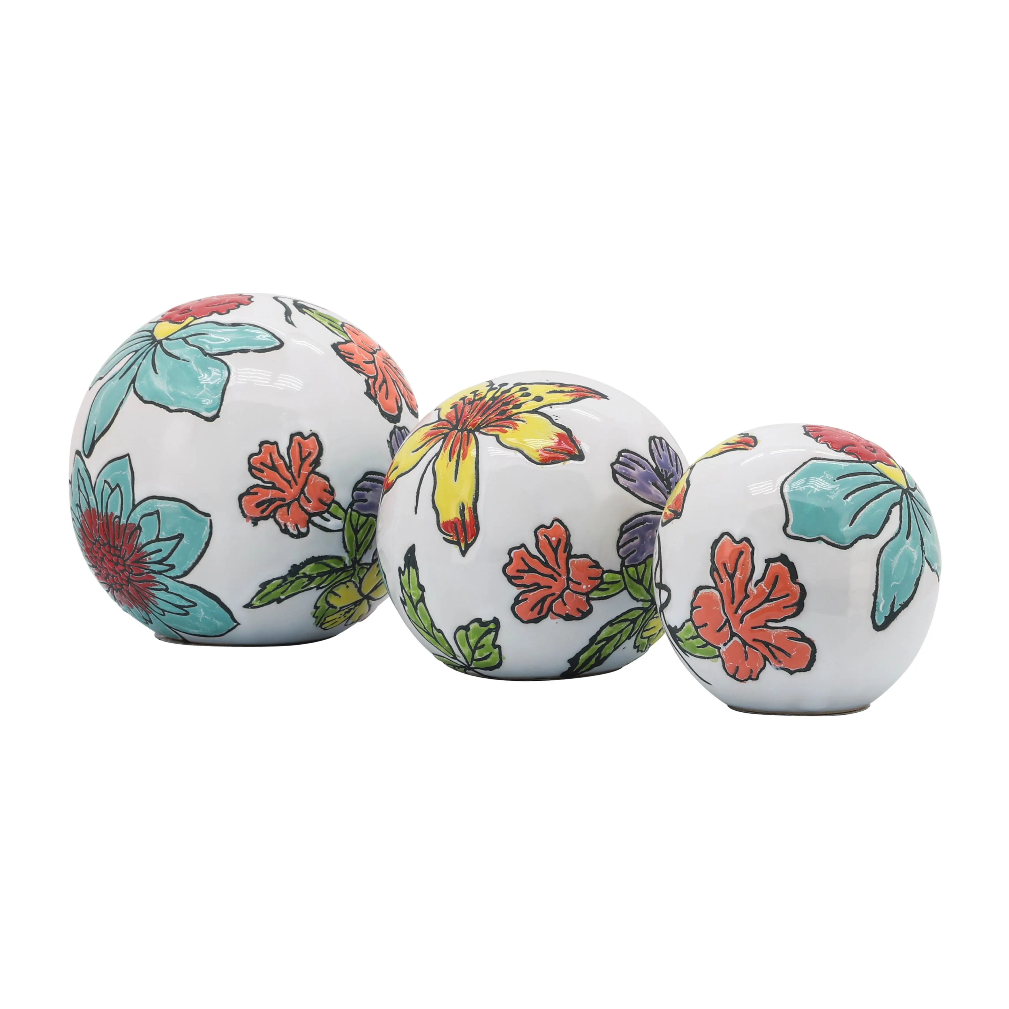 CER, S/3 4/5/6" FLORAL ORB, MULTI