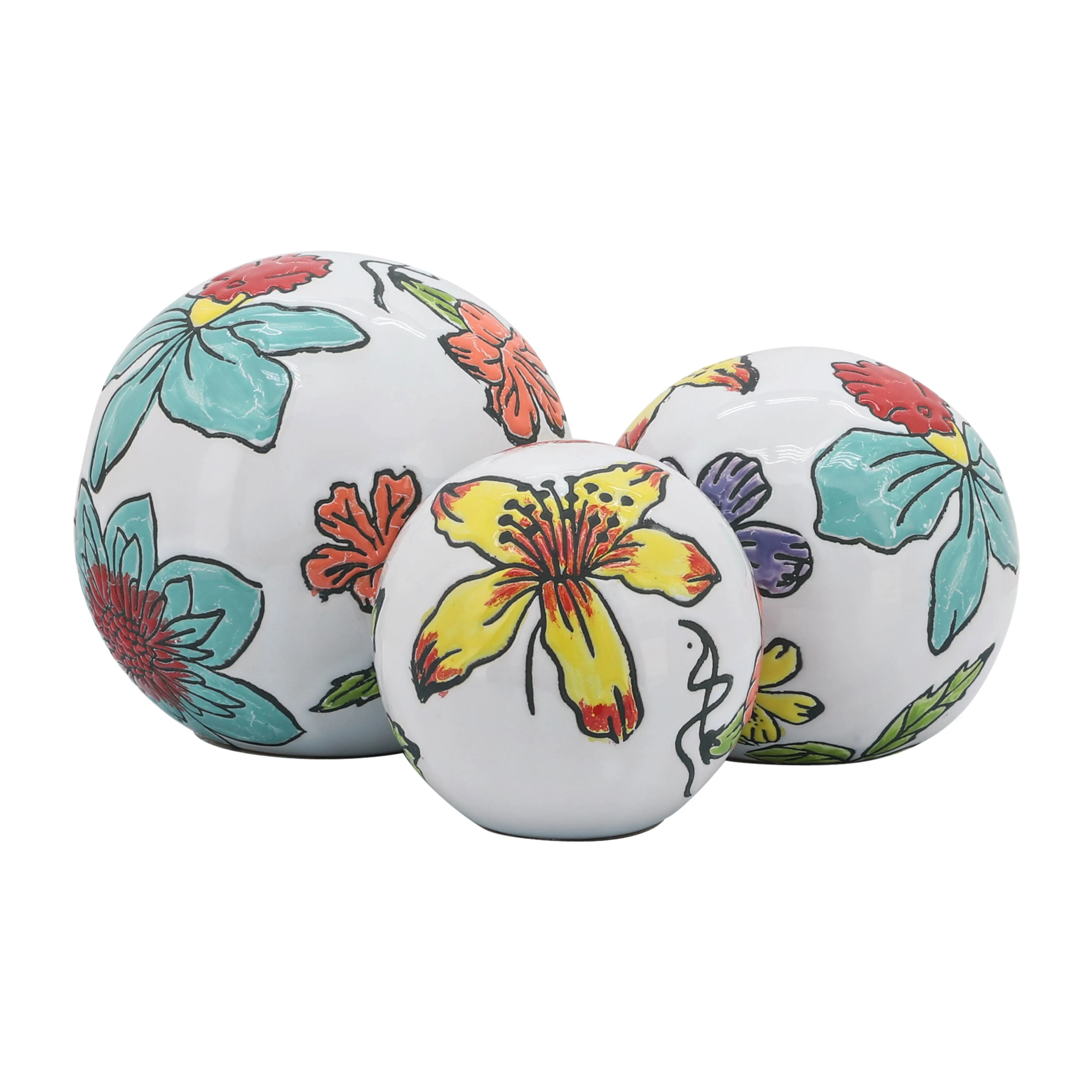 CER, S/3 4/5/6" FLORAL ORB, MULTI