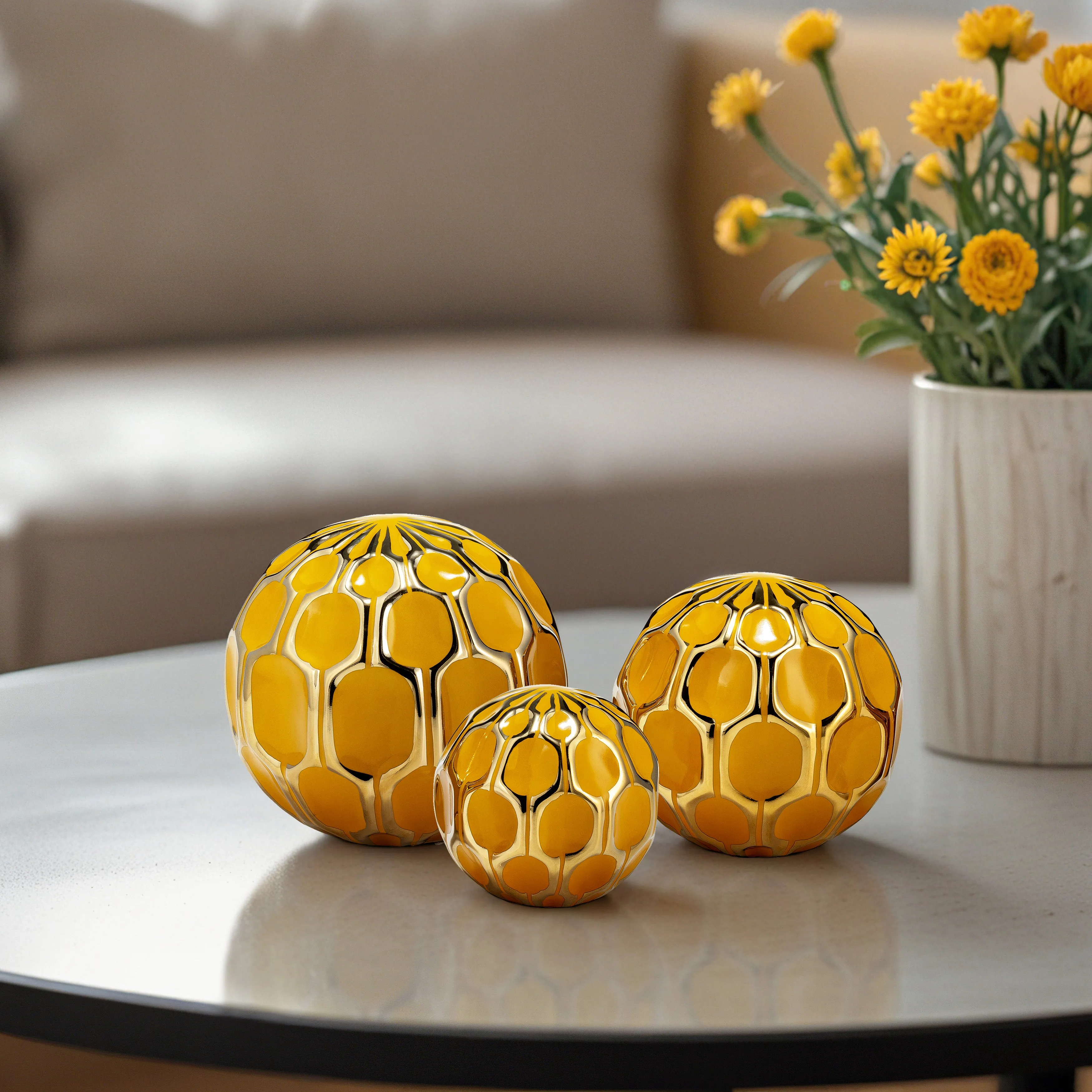 CER S/3 4/5/6" ORBS, HONEY/GOLD