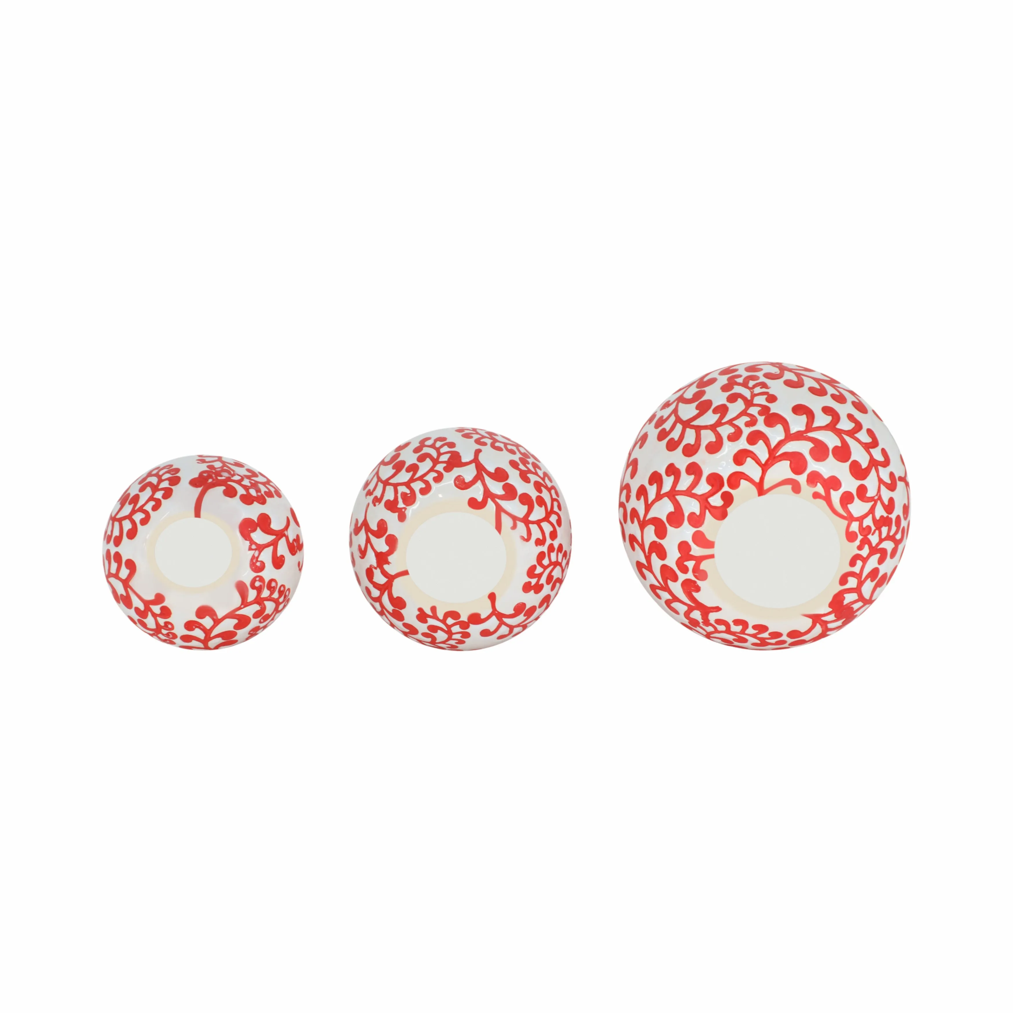 CER, S/3 FERN ORBS, 4/5/6" WHITE/RED