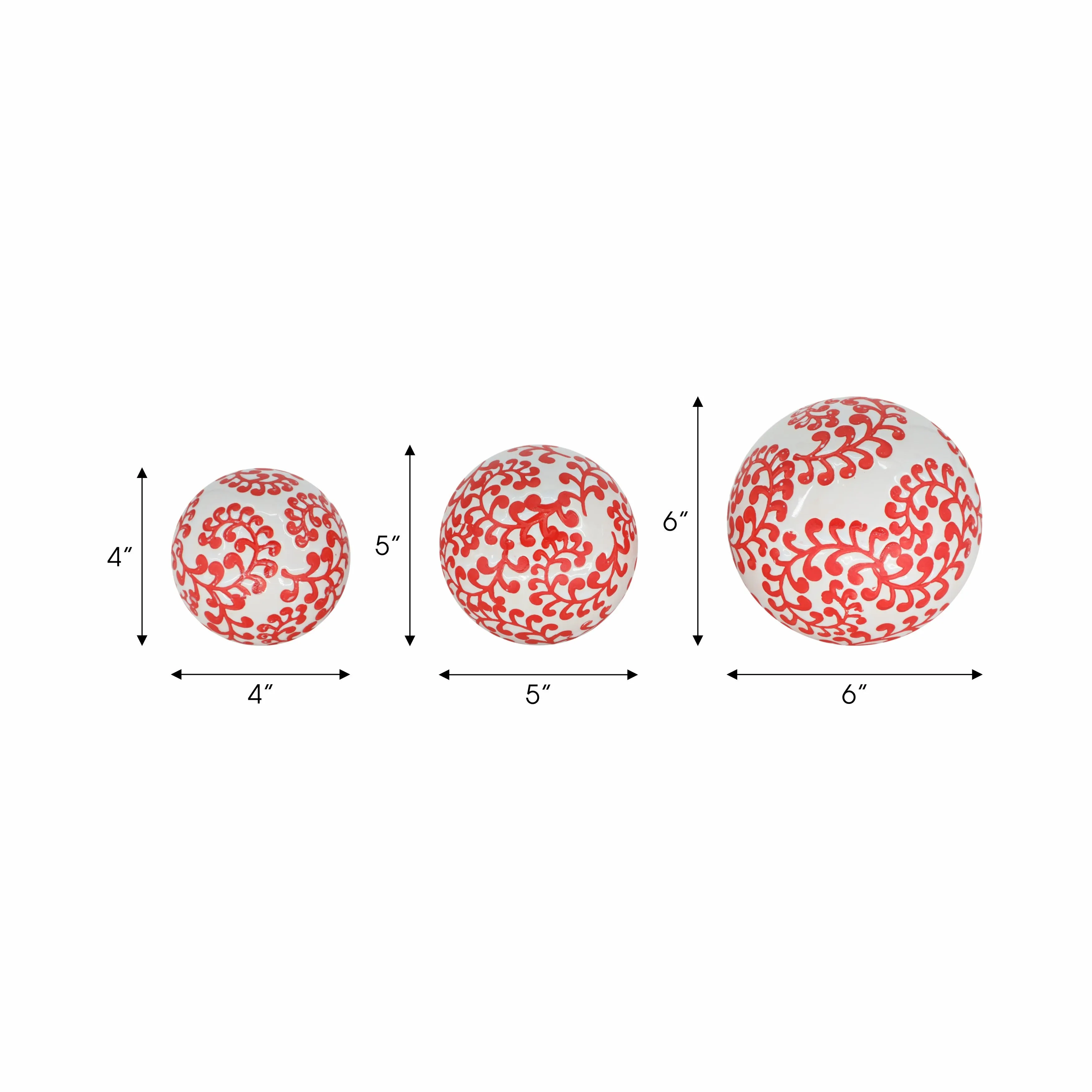 CER, S/3 FERN ORBS, 4/5/6" WHITE/RED