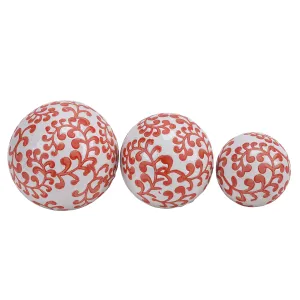 CER, S/3 FERN ORBS, 4/5/6" WHITE/RED