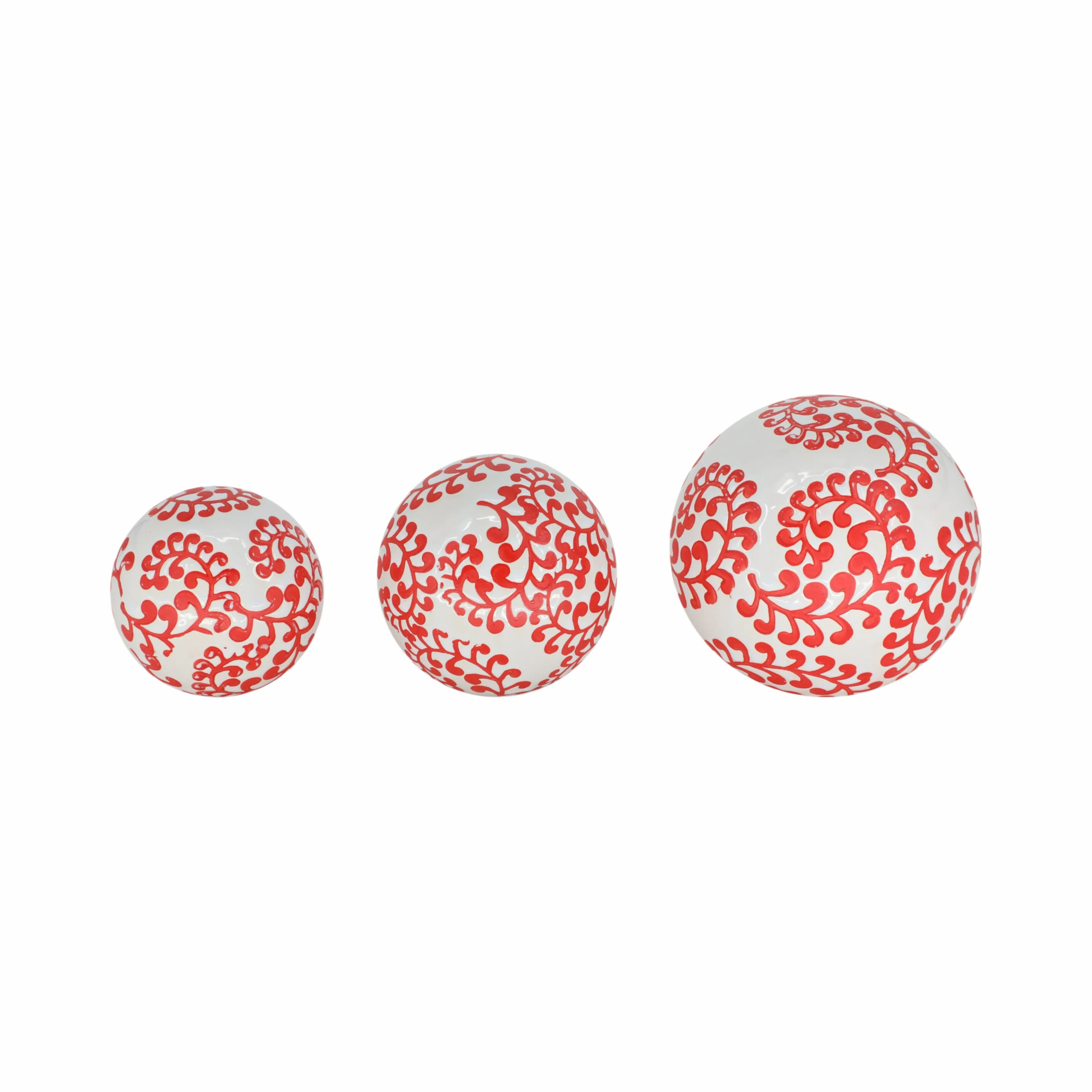 CER, S/3 FERN ORBS, 4/5/6" WHITE/RED